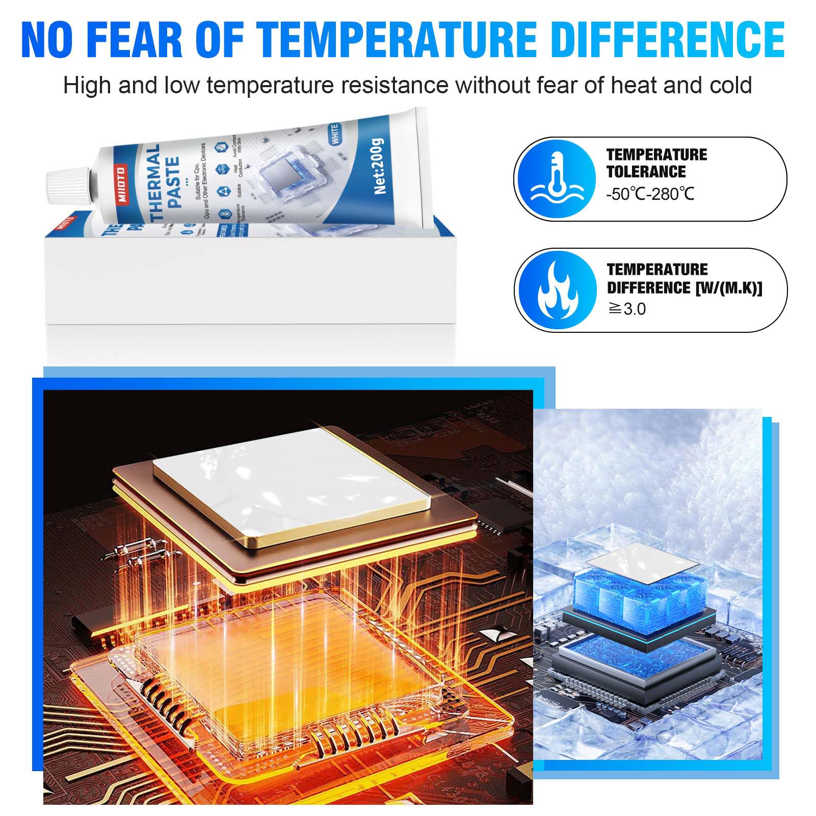 Miioto Thermal Paste, 200g Pâte Thermique Processeur, Pâte Thermique, Résistance à Haute Température, Adaptée aux Réfrigérateur de Camping-Car, Produits électroniques, Refroidissement du Processeur