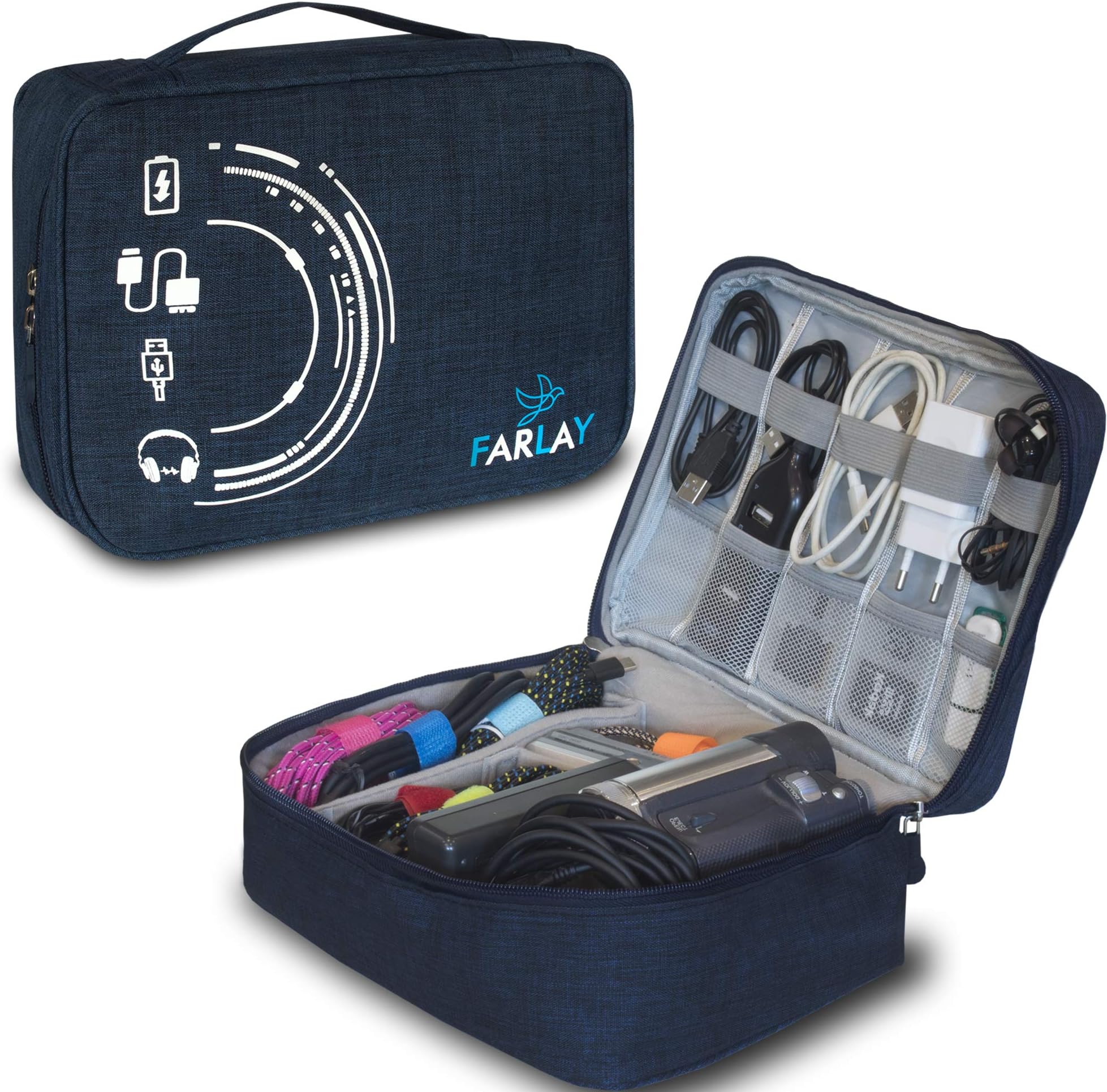 Cables Management Electronic Organizer Travel Case Waterproof Carrying Bag Cable Universal Storage for Chargers Cases Gadget Accessories Portable Bags Organization Best Wire Cord Phone Blue