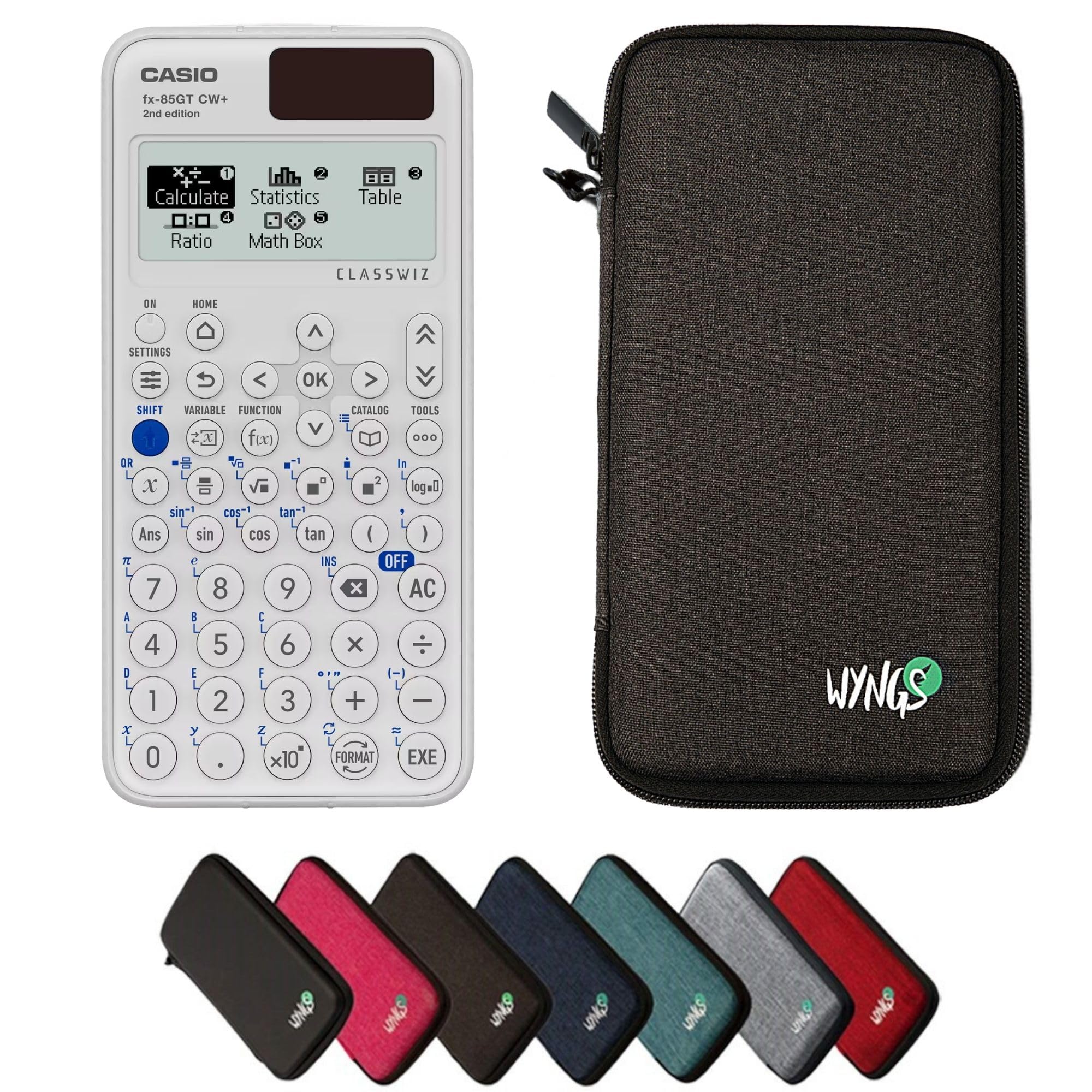 Casio fx-85GTCW+ White including a WYNGS protective case in Dark Grey - Basic Set