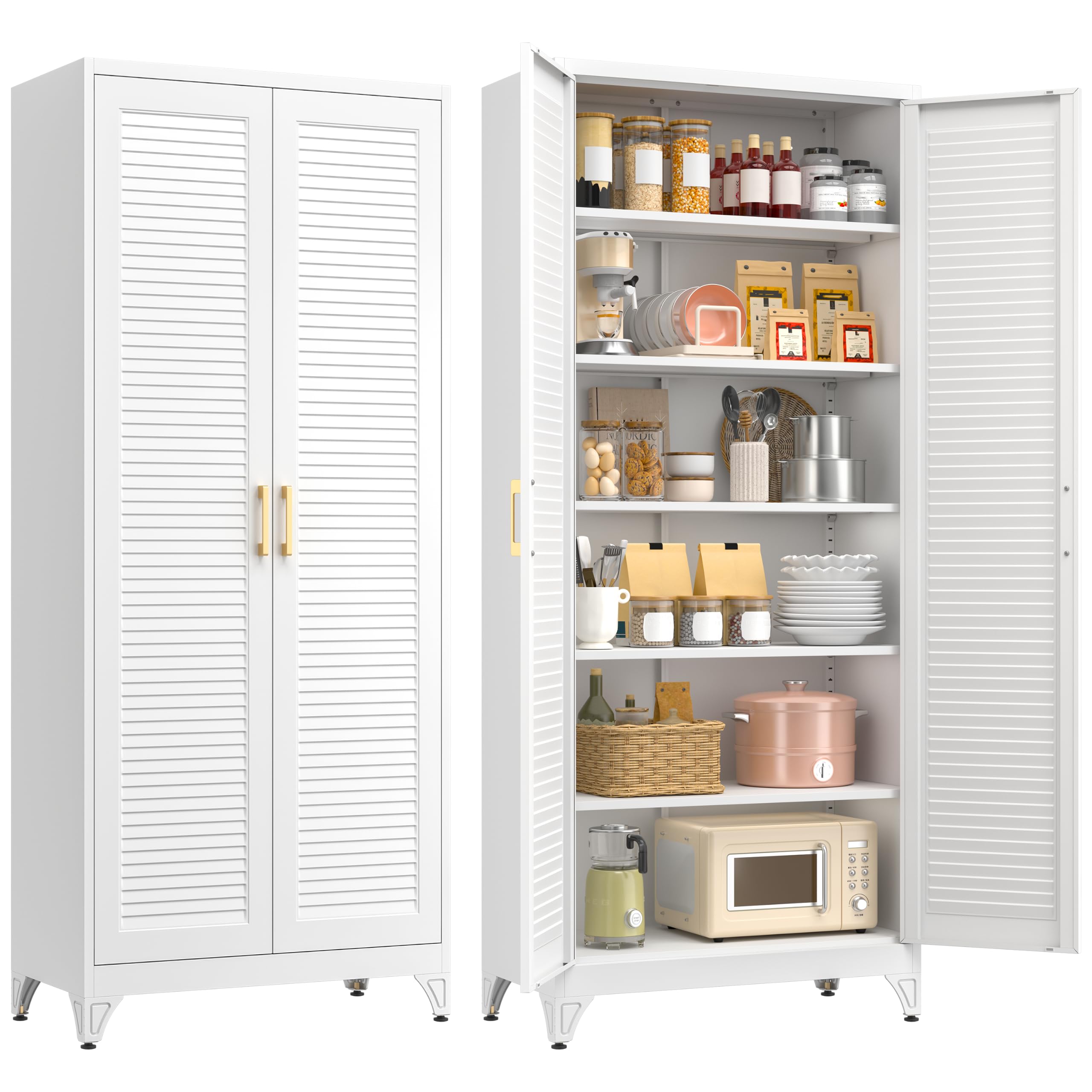 Polup 75" Pantry Cabinet, Tall Metal Storage Cabinet with Doors and Shelves