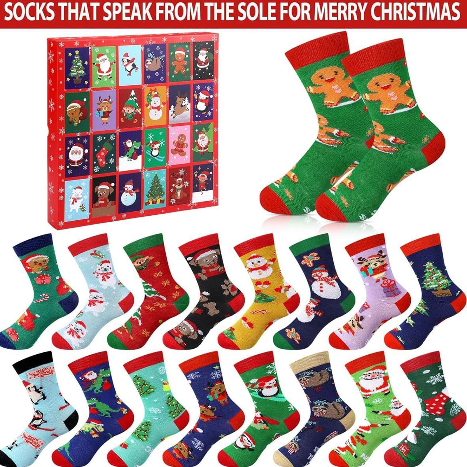 Calendario De Cuenta Regresiva Navideño 24 Pares de Calcetines Crew para | Calcetines Unisex Calendario De Adviento 24 Días Para Adolescentes Niños Niñas Vacaciones Festivales