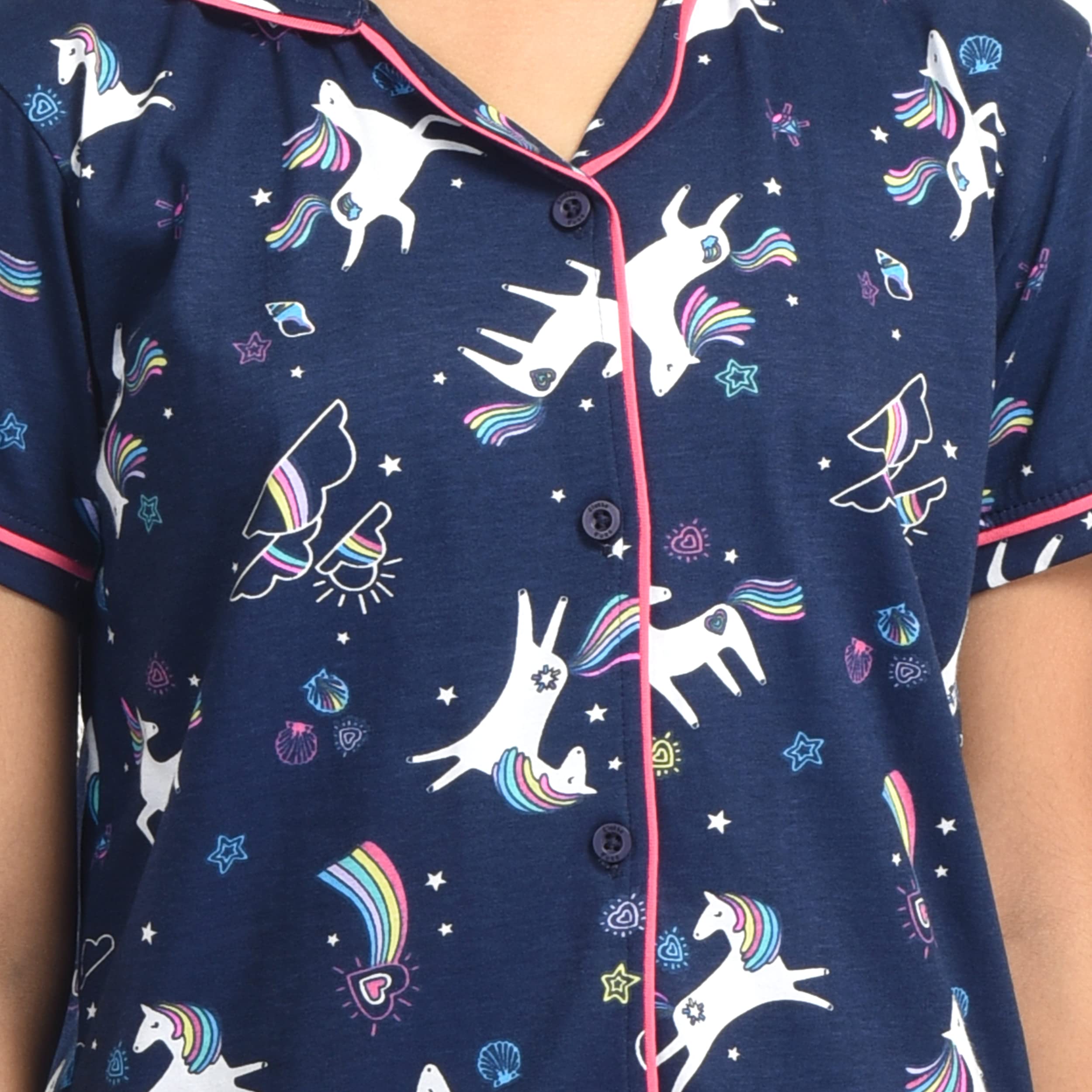 Clothe Funn Girls Cotton Nightsuit Set, Navy AOP, 11-12 Years