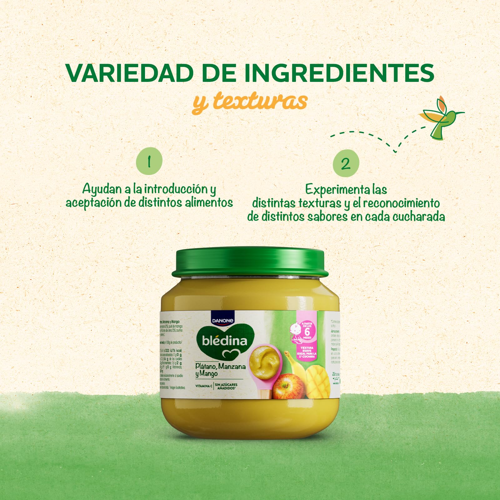 Blédina Tarritos de Platano, Manzana y Mango para Bebé 6x125g Sin Azúcares Añadidos
