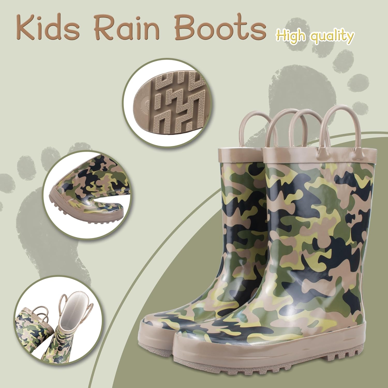 Hbxooxts Kids Rain Boots - Toddler Waterproof Rubber Kids Rain Boots for Girls and Boys with Fun Patterns and Easy-On Handles image 2