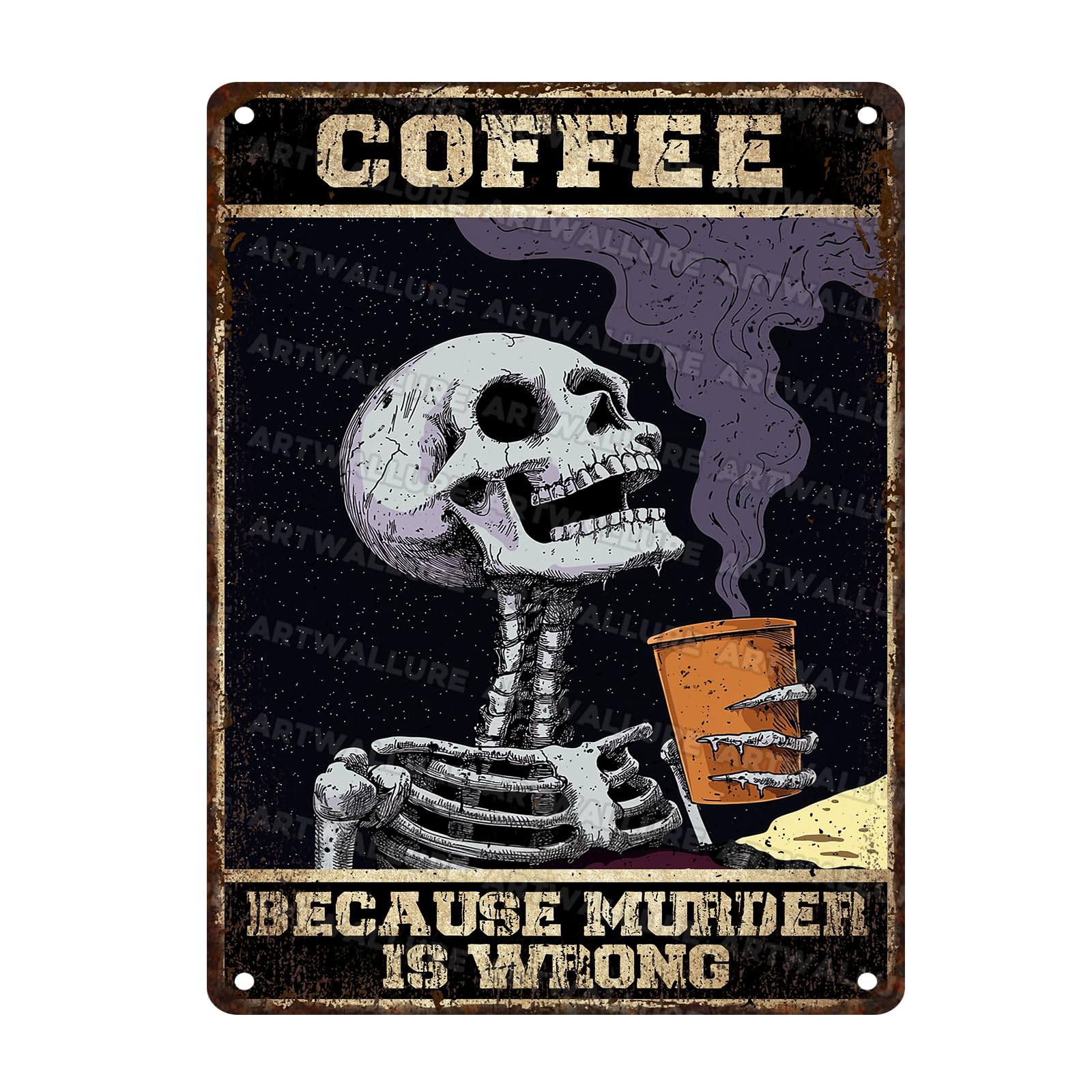 Gothic Style Metal Wall Decor Skeleton Coffee Retro Funny Vintage Tin Sign For Cafe Bar Club Office Home Metal Plaque 12x16inch