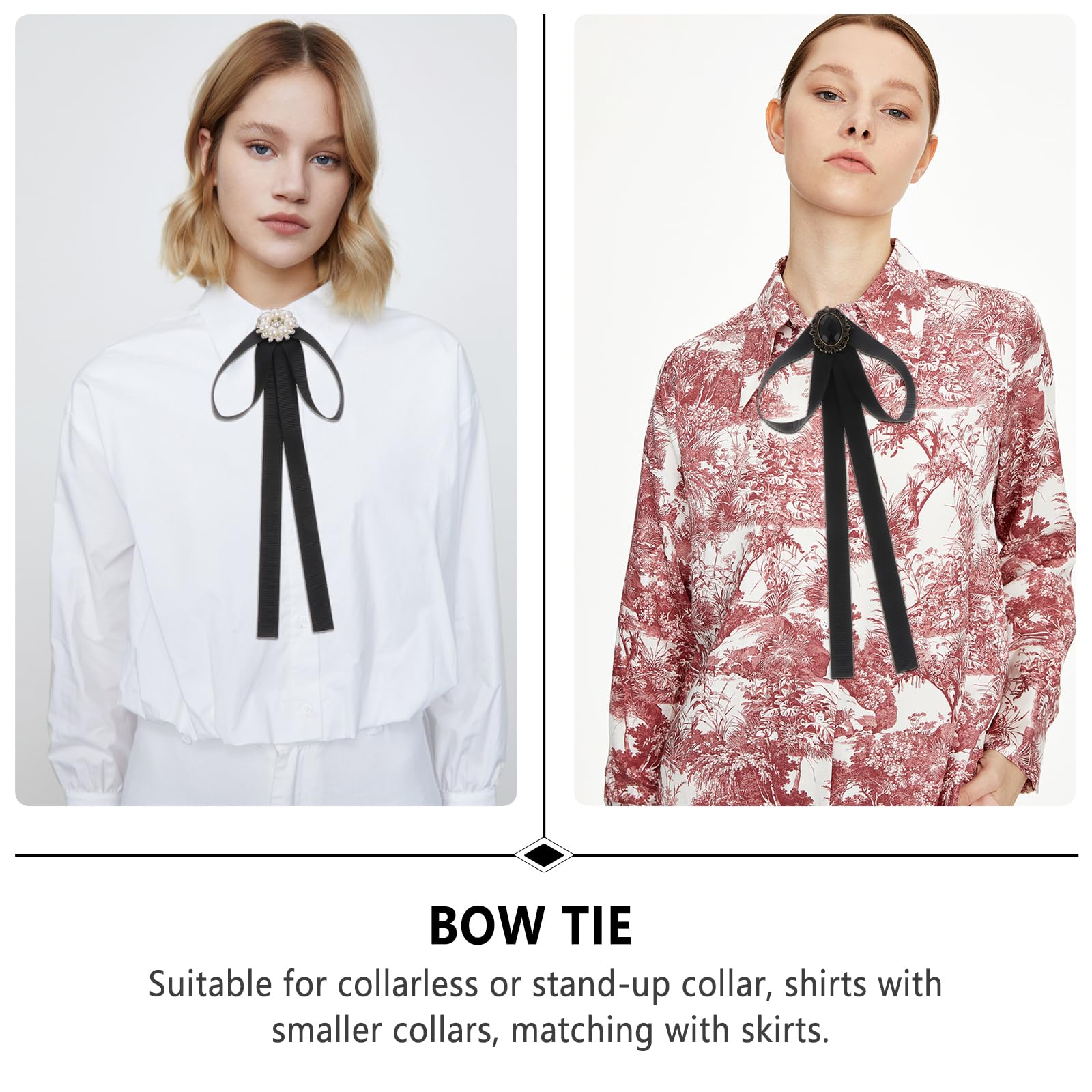 PRETYZOOM 3pcs Japanese Ladies Party Long Pre Bow Ties with Pearl Black Neckties Bowties Female Ribbon for Women Ties