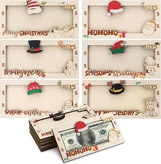12 Pcs Christmas Money Holder for Cash Gift Wooden Christmas Money Box DIY Cash Envelope Wallet Xmas Greeting Card Holder Bulk for Xmas Decor Holiday Party Favors, 6 Styles(Novel)