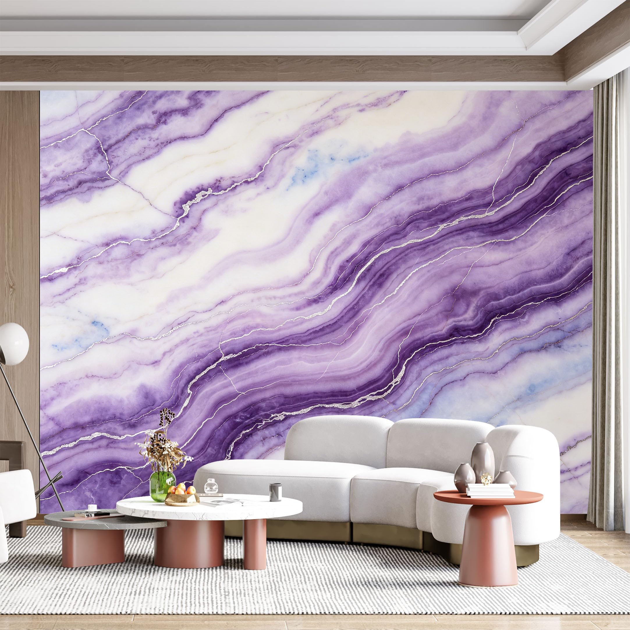 Custom Size Wall Mural Purple Agate Geode Marble Texture Metallic Veins Watercolor Effect SelfAdhesive Wall Fabric Removable for Home Office Decor