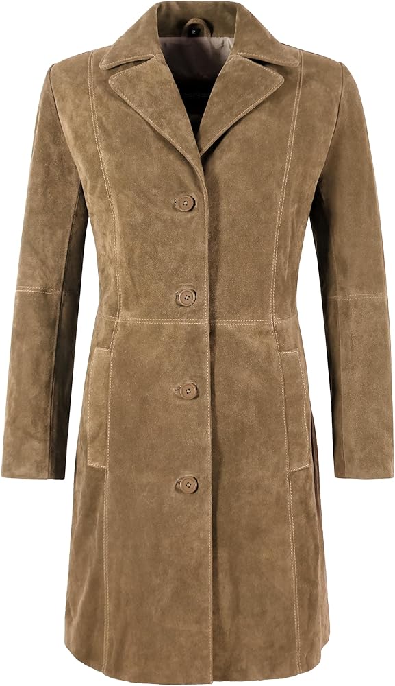 Amazon.com: Women's Elegant Trench Coat Classic Real Suede Leather