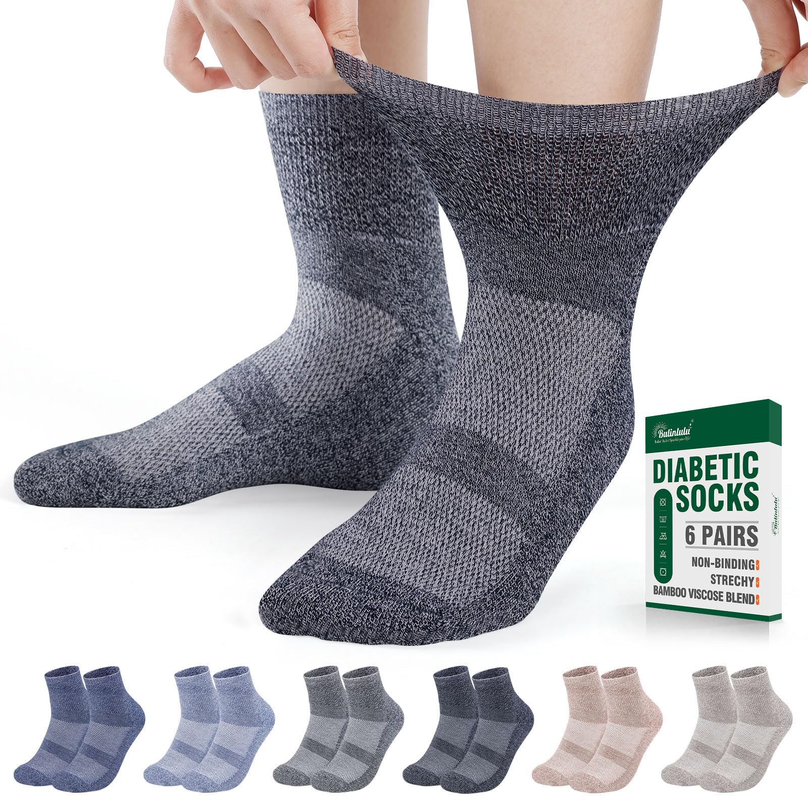 Bulinlulu Diabetic Socks for Men Women 6 Pairs Bamboo Viscose Non Binding Ankle Diabetic Socks for Women Men