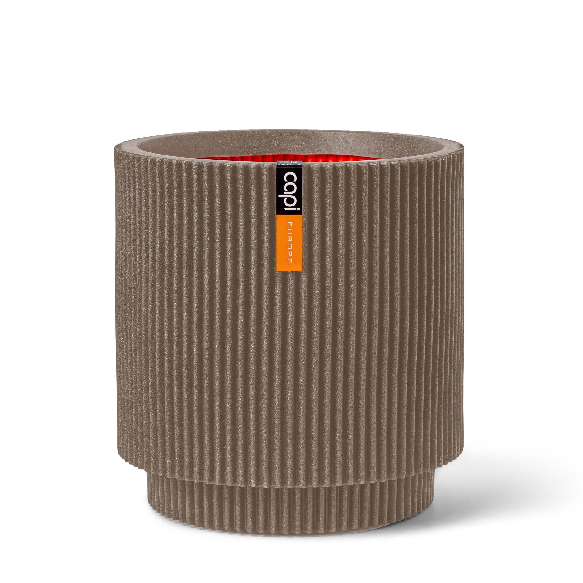 Capi Europe Groove - Warm Taupe - Vase Cylinder Groove Nl - 41X43 - Warm Taupe - Opening Ø36 - Pot For Indoor And Outdoor Use - Shatterproof - 100% Recyclable - Kgvwt883
