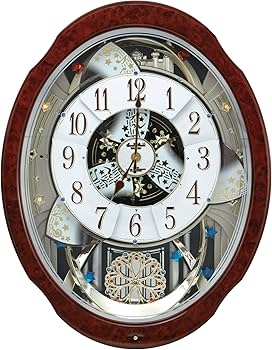 白木/黒塗り リズム(RHYTHM) 掛け時計 電波 アナログ からくり