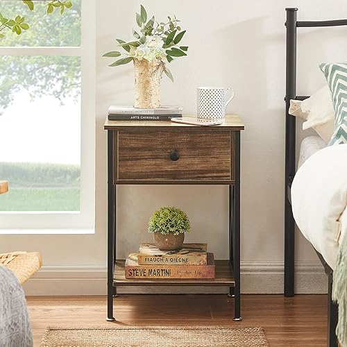 Miniatura 47 de VECELO Mesitas de noche, mesas auxiliares modernas, mesita de noche con cajón y estante de almacenamiento para dormitorio, sala de estar Retro