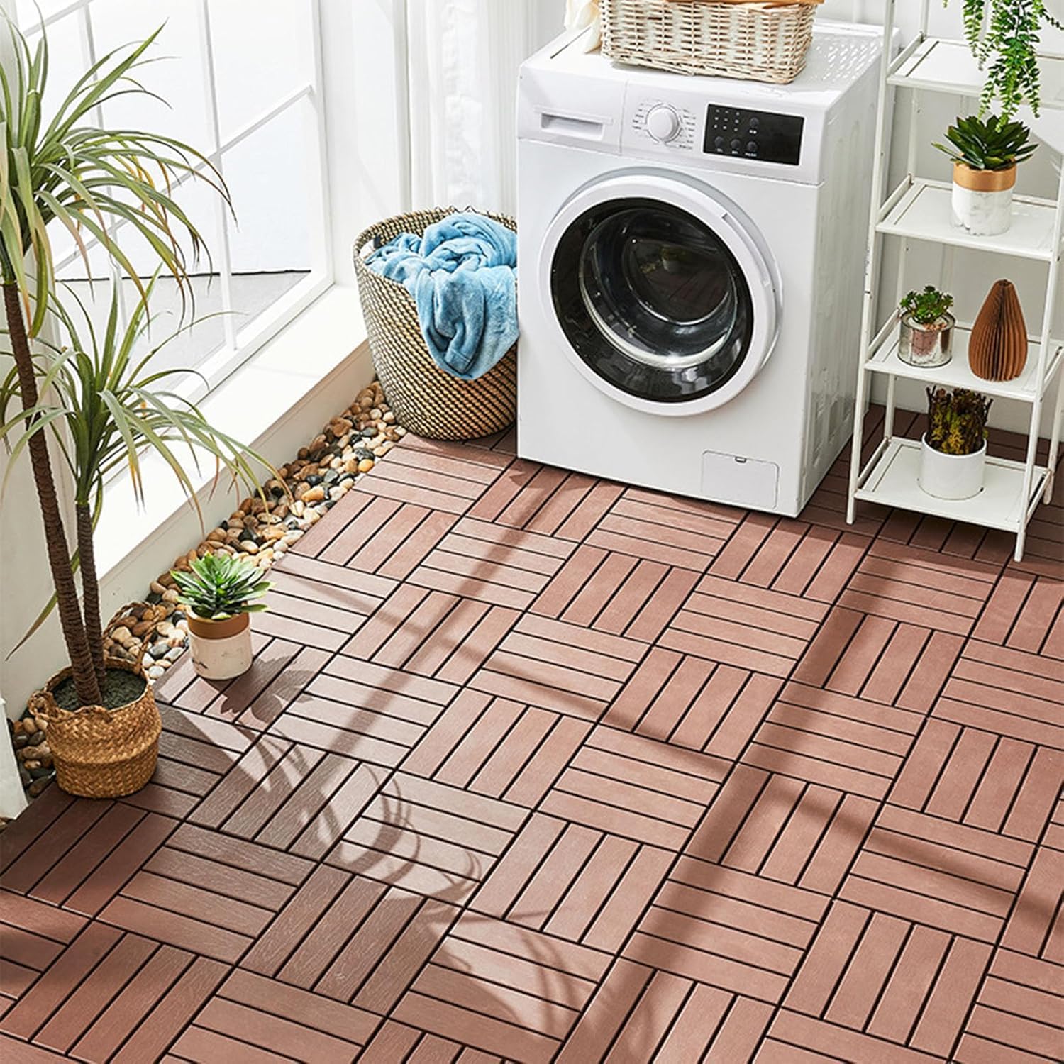 Dalles et lames de terrasse en composite, Carrelage de sol emboîtable for patio extérieur multicolore 11 pcs(Twill Gray)