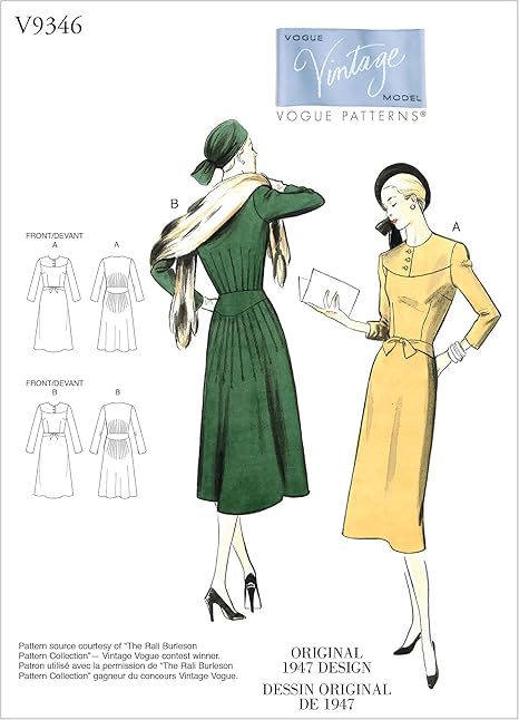 Vogue Patterns Misses Dress ヴィンテージ 1947年 オリジナルデザイン ワンピースドレス型紙セット サイズ Us6 8 10 12 14 V9346 型紙 パターン オンライン通販 Vogue Patterns Misses Dress ヴィンテージ 1947年 オリジナルデザイン ワンピースドレス型紙セット サイズ Us6 8 10 12 14 V9346 型紙 パターン オンライン通販
