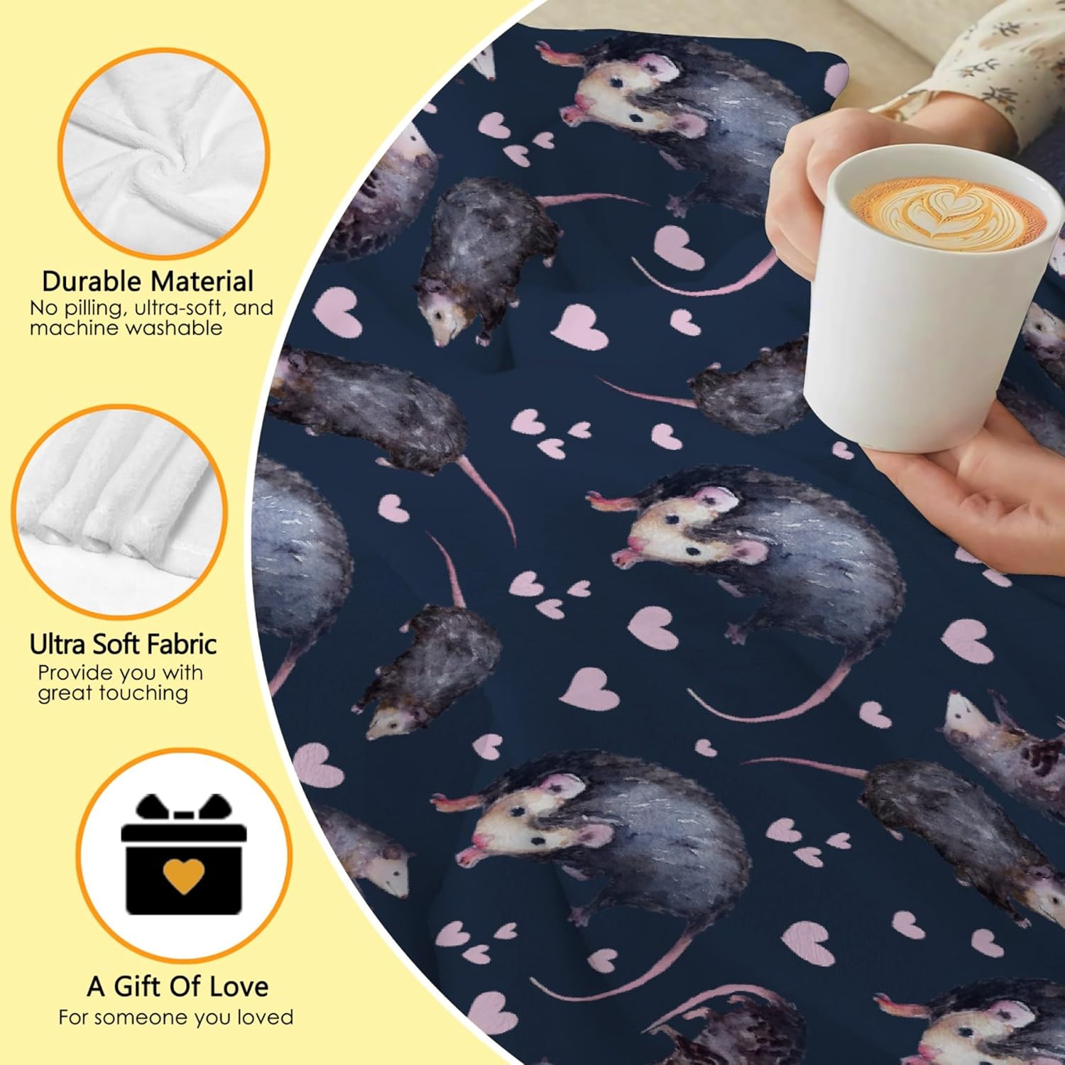 Possum Blanket Opossum Throw Blanket | Opossum Lovers Gift for Boys Girls | Floral Opossum Animal Gift Idea Home Decor for Couch Bed Sofa | Cute Possum Gifts for All Seasons,40"x50" for Kids - Image 6