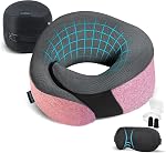 Proglobe Orthopedic Neck Pillow, Travel Neck Pillows for Airplanes, Memory Foam Kit, Updated Material, Airplane Travel Set with 3D Contoured Eye Masks, Earplugs, and Luxury Mesh Bag (Dark Grey)