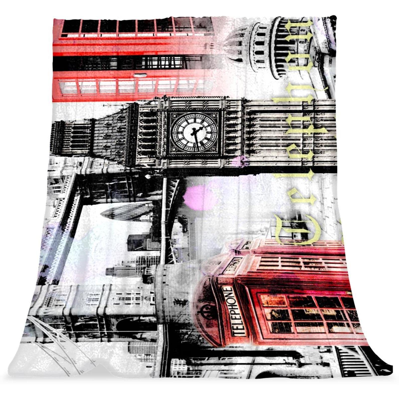 Couvre-lit Angleterre Big Ben rétro en tissu doux et moelleux pour lit enfant