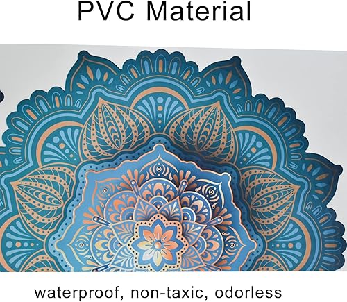 Miniatura 3 de Pinenjoy Calcomanía de pared de mandala grande, flor de loto azul, removible, indio Namaste, mural de pared de 18.5 x 18.5 pulgadas para yoga,