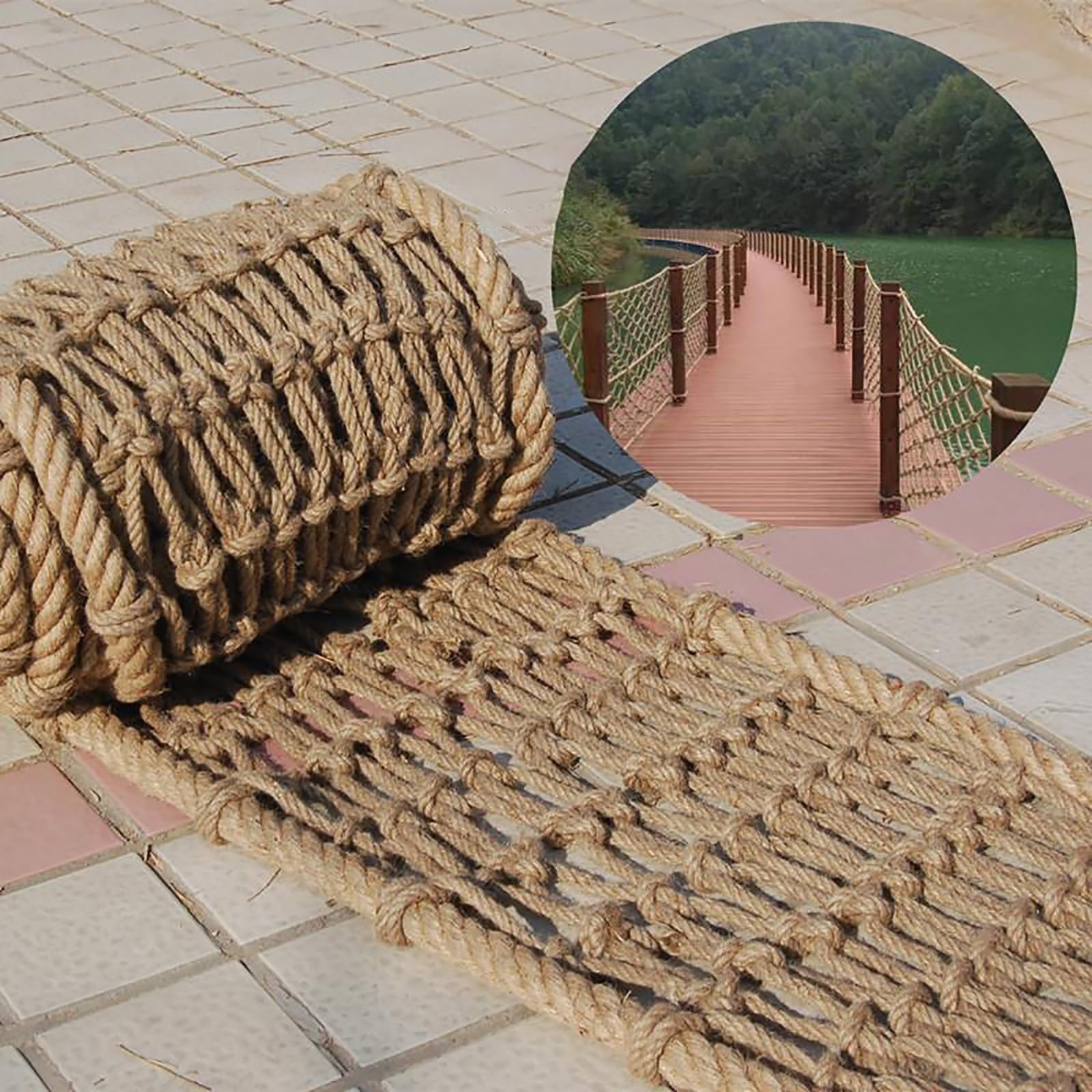 GLDYTVF Handmade Jute Rope Net, Customizable Garden Netting, Outdoor Safety Net, Versatile Climbing Rope Mesh (18mm, 2x2m) - Ideal for Gardening, Climbing, and Safety Uses
