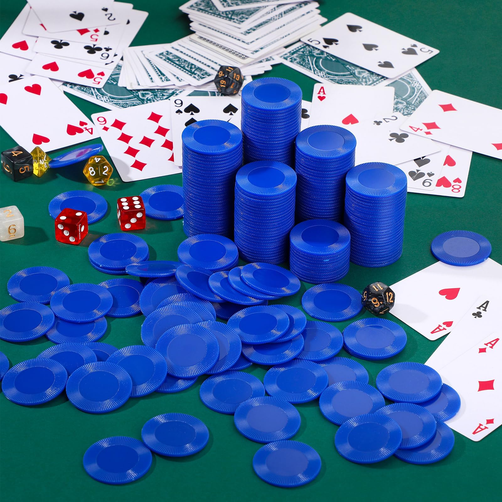 Leitee Lot de 1 000 jetons de poker en plastique de 38 mm emboîtables - Jetons de poker légers - Jetons de bingo vierges pour adultes - Carte de récompense (bleu)