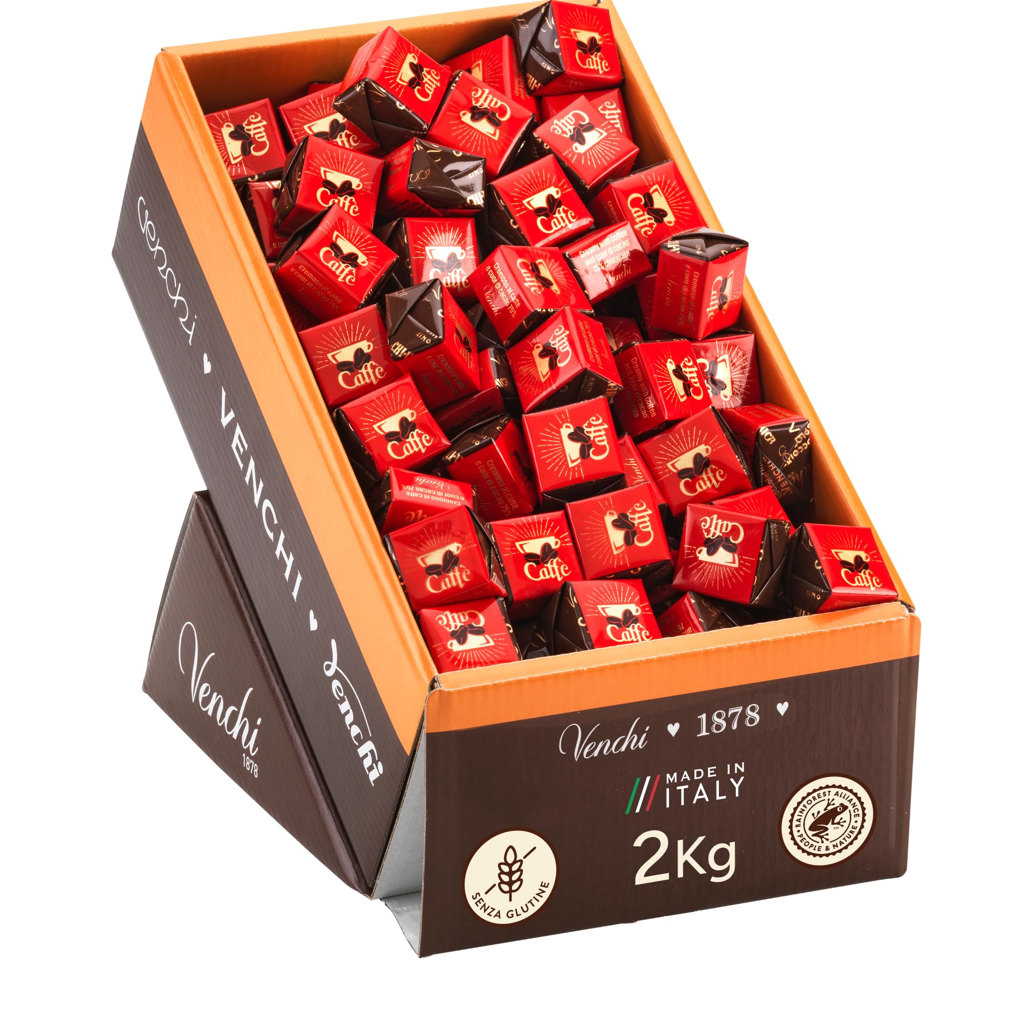 Venchi Espresso Coffee Chocolates 2kg - Creamy Coffee Flavour  75% Extra Bitter Chocolate - Pack of 185 - Gluten Free