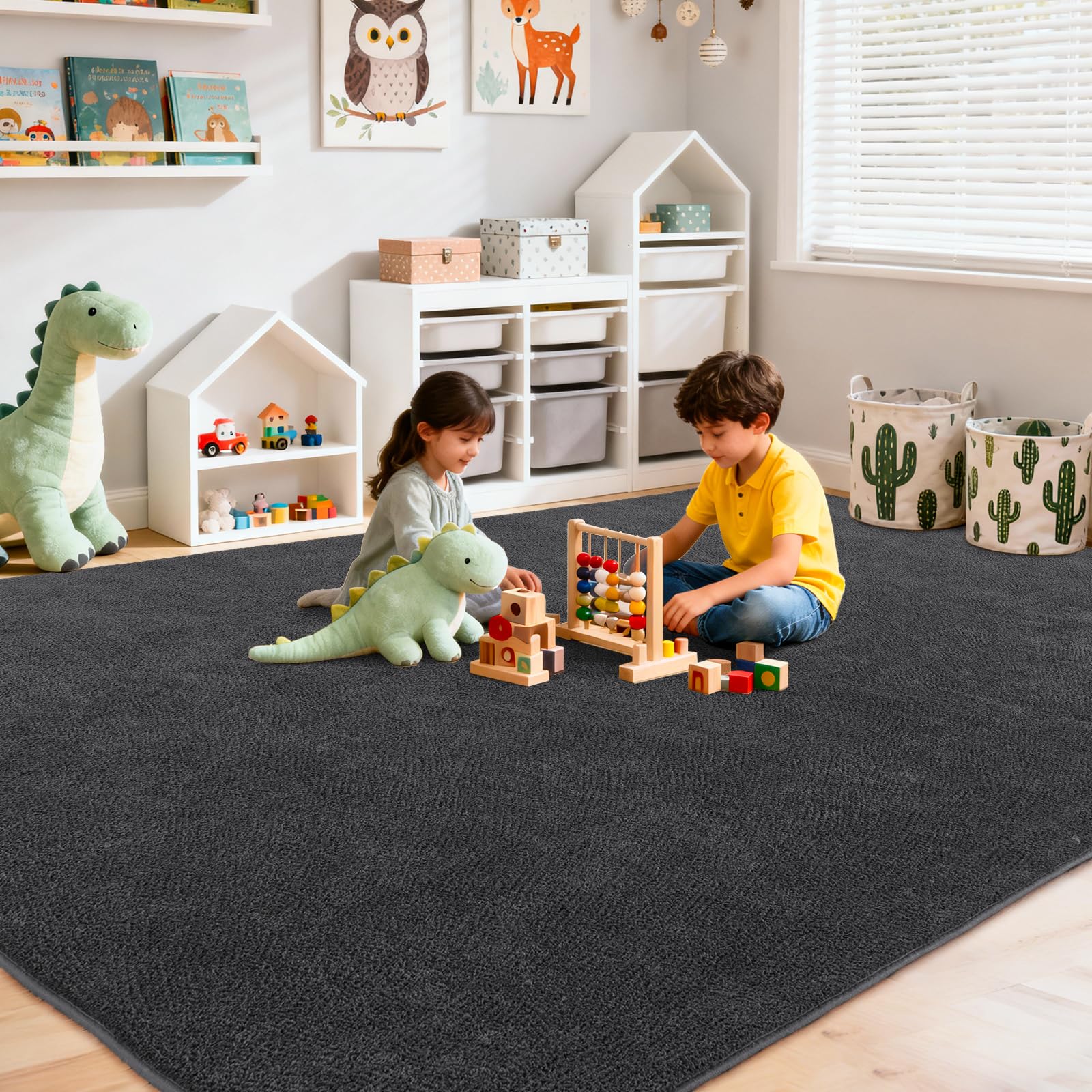 Teppich Wohnzimmer 200x300 - Waschbarer Kuscheliger Kurzflor Teppich Moderner Wohnzimmerteppich, Weich & Pflegeleicht Carpet rutschfest für Schlafzimmer, Bettvorleger & Kinderzimmer, Anthrazit