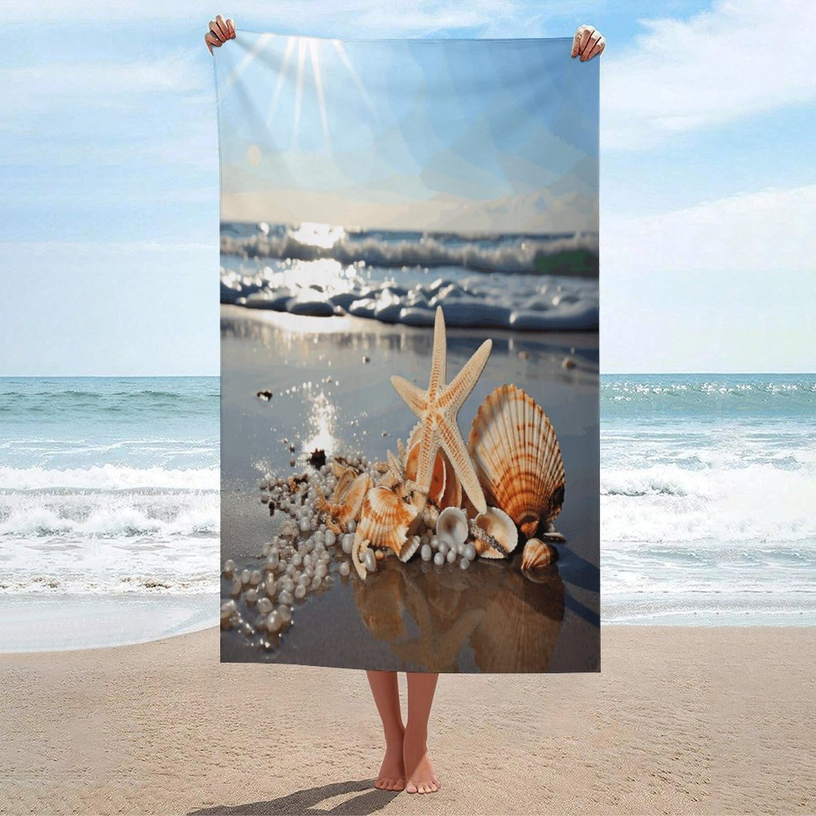 ADFGYERH Seashells on The Beach Bath Towels Unisex, Beach Towel Lightweight Quick Dry, Bath Towel for Travel Sports Pool Swimming Bath Camping Yoga Adults130x80cm