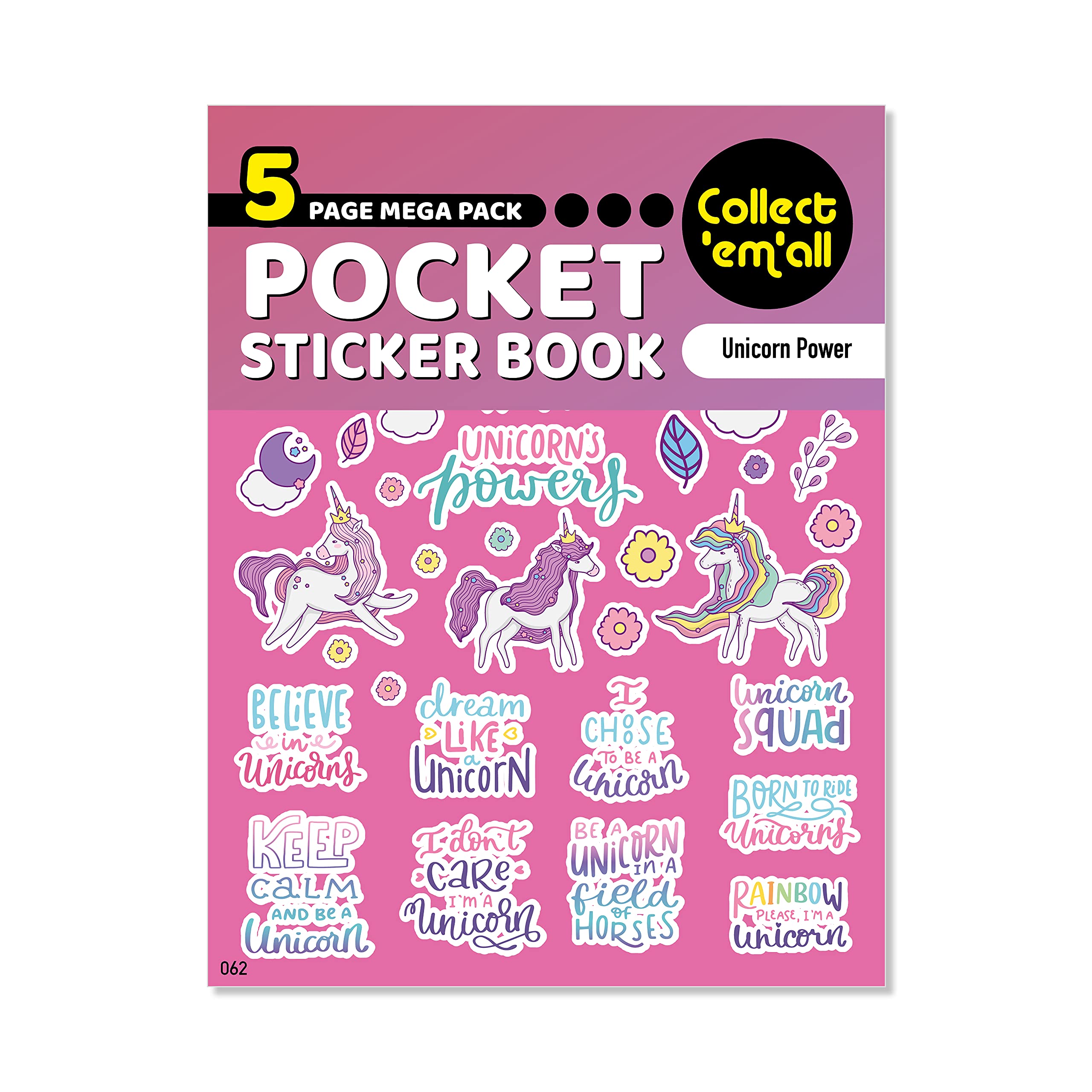 Lds Landlord Direct Supplies Multi-Color Pocket Sticker Book (5 Pages) - 64 Mega Packs To Collect Coloured Stickers For Kids - Unicorn Power