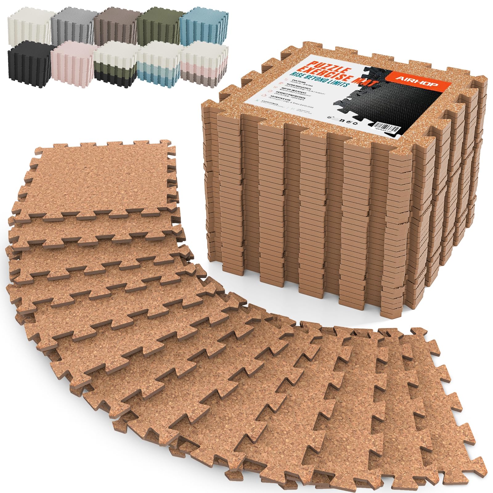 AIRHOP 18 PCS Gym Floor Mat, EVA Foam Puzzle Gym Mat, High-Density Interlocking Foam Floor Tiles for Home Gym, Play Workout Garage Kitchen Flooring 12.6"x12.6"x0.4"