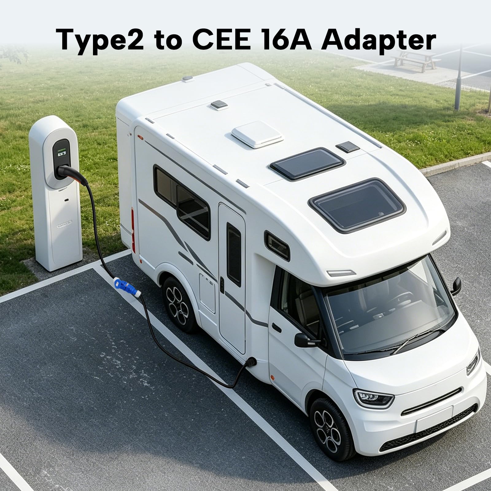 Typ 2 do adaptera CEE, MAX, 16A, 1m, kabel typu 2 na CEE do stacji ładującej lub skrzynki ściennej