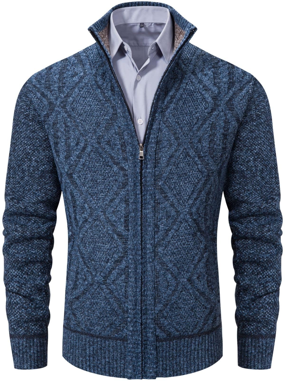 VtuAOL Men's Cardigan Sweaters Full Zip Sweaters Stand Collar Casual Knitted Cardigan with Pockets