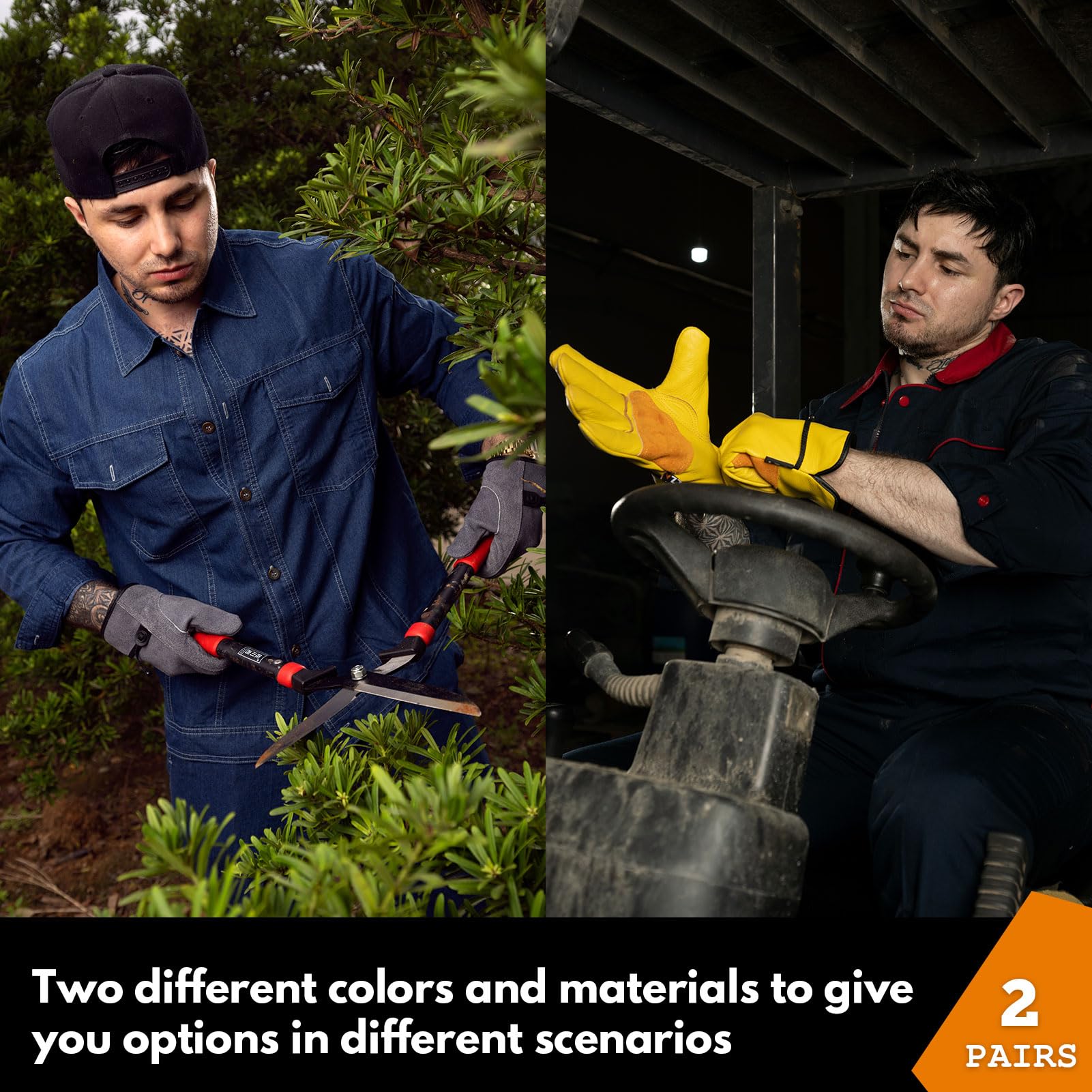 2 pares de guantes de trabajo de cuero para hombres o mujeres, para jardinería, construcción, trabajo de madera. Resistentes, conductor, motocicleta, cuero vacuno, gruesos, suaves y flexibles