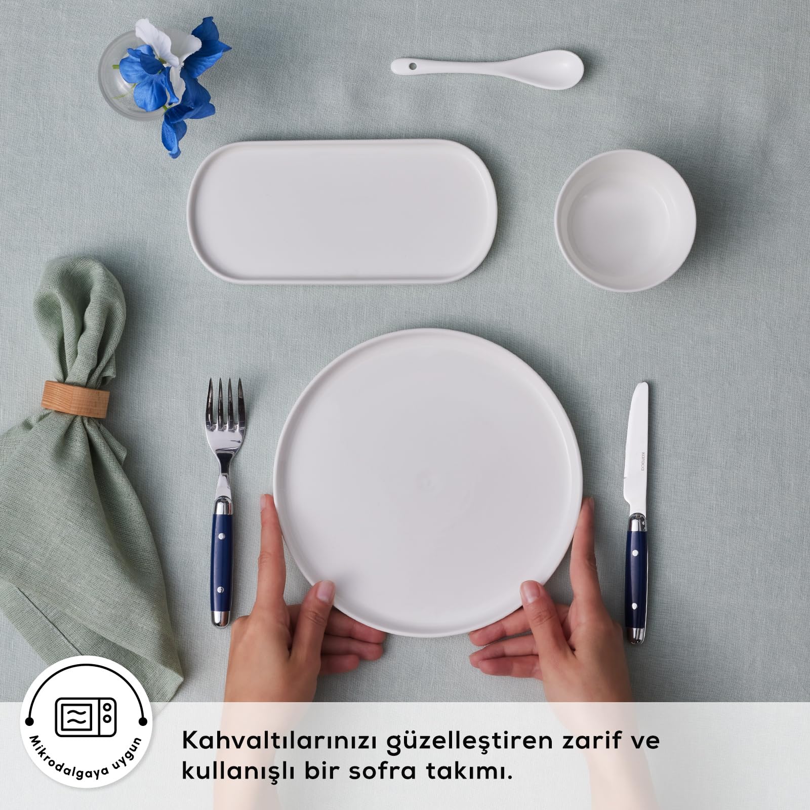 KARACA Frühstücksset Forever Bone Bomo 22 teilig für 6 Personen Weiß Rund, Spülmaschinenfest Mikrowellengeeignet, Knochenporzellan