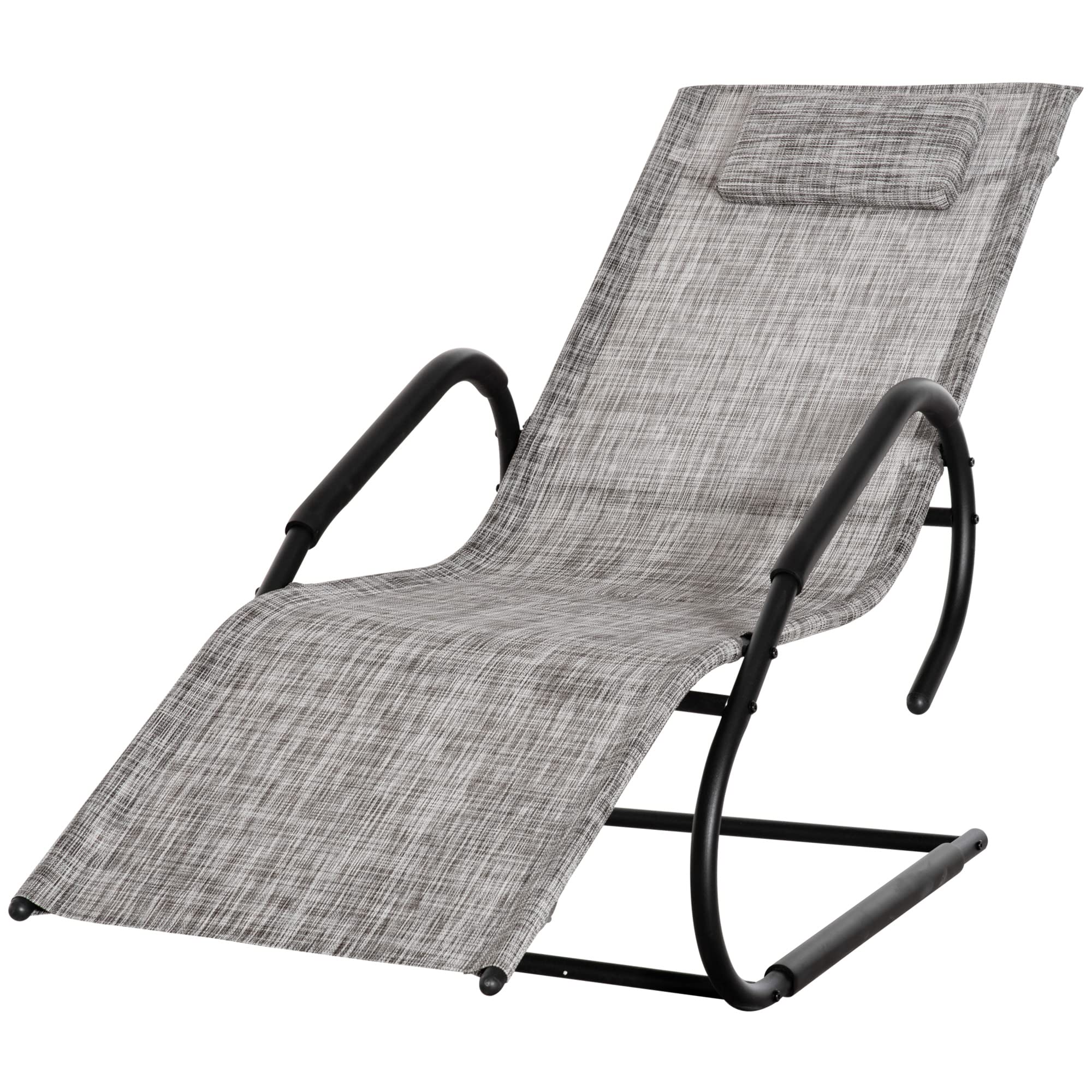 Outsunny Tumbona de Jardín Mecedora con Reposacabezas Reposapiés y Reposabrazos Tapizado en Texteline Transpirable para Terraza Patio Balcón 160x59,5x83 cm Gris