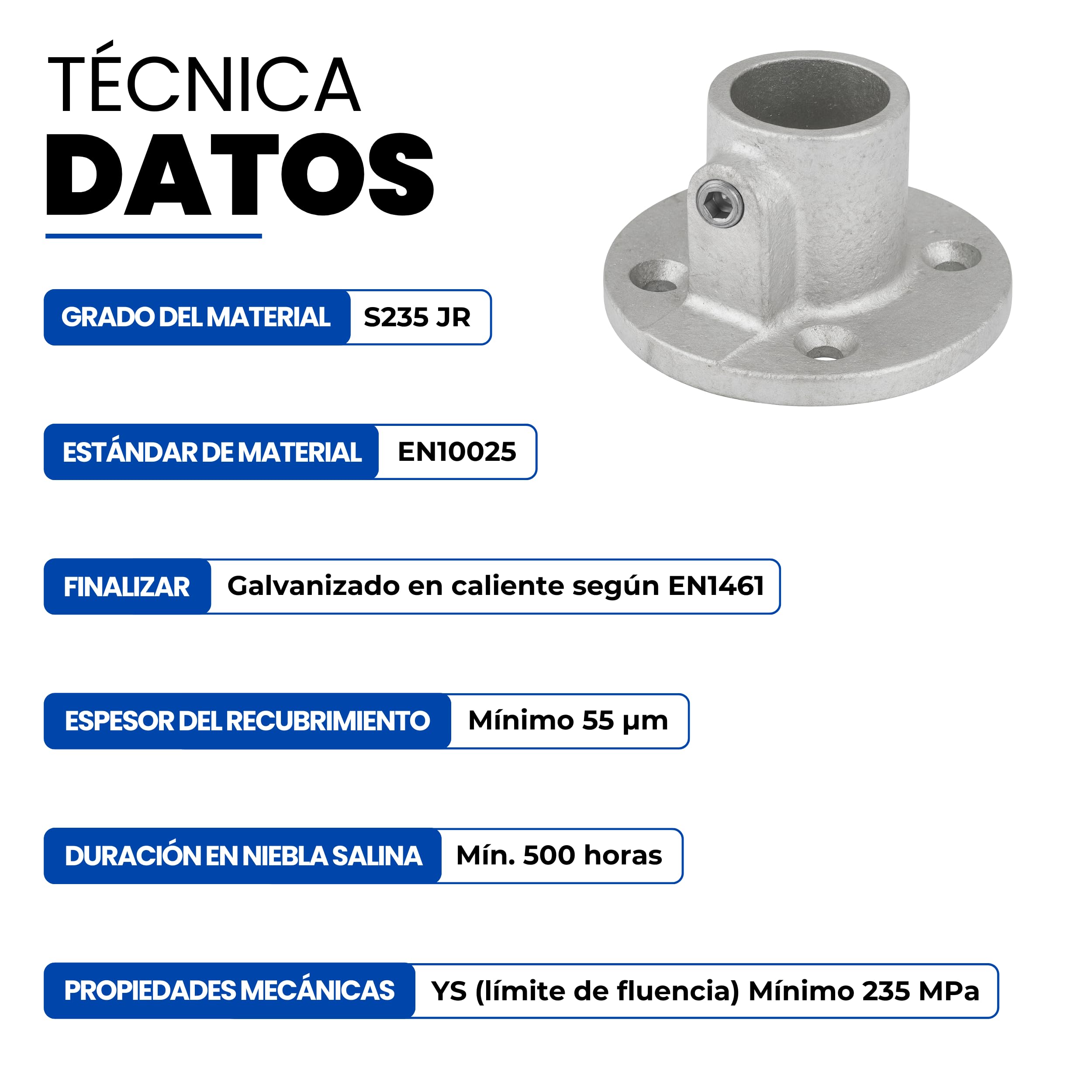 GeZu Impex Abrazadera de Tubo con Placa de Brida Ø 27mm Galvanizada en Caliente Plata Soporte de Base para Barandilla