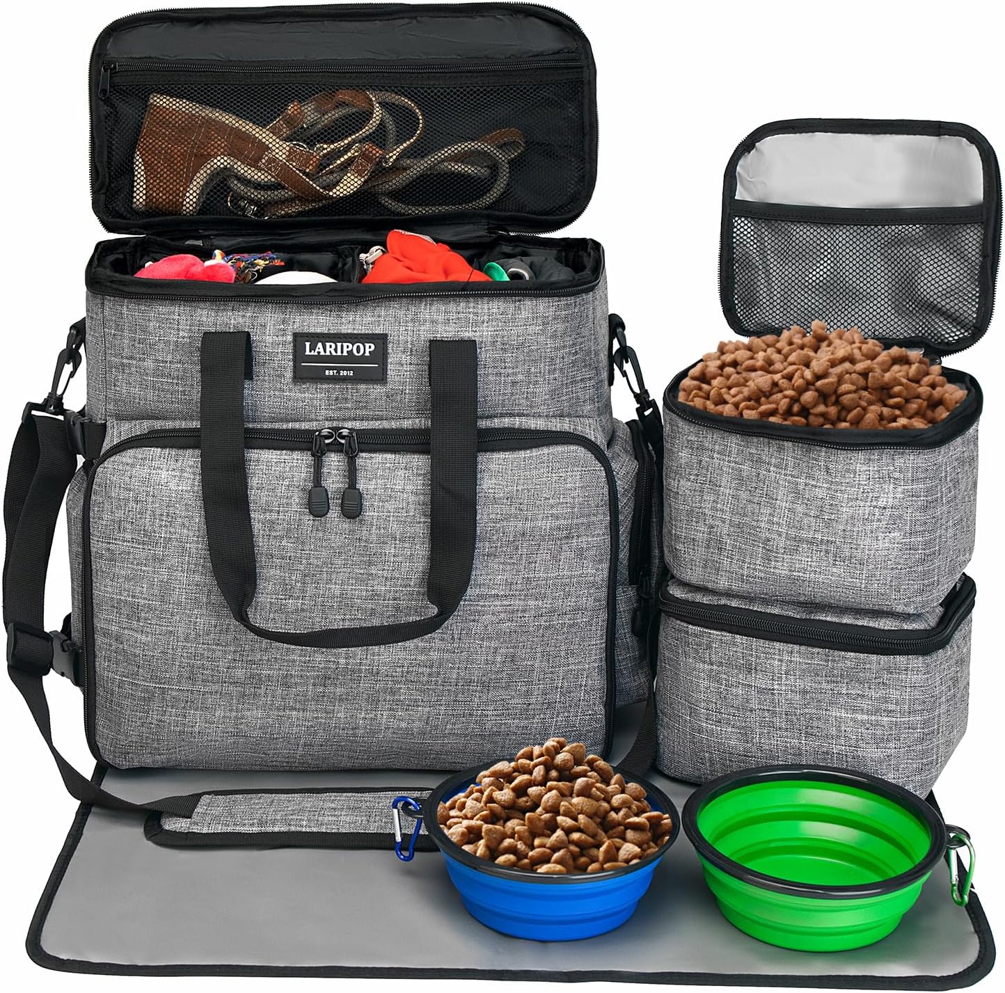Dog Travel Bag,Weekend Pet Travel Bag Set for Dog and Cat,Airline Approved Tote Multi-Function Dog Bags for Traveling,Include 2 Collapsible Bowls,2 Food Storage Containers,1 Feeding Mat,Gray Dog Travel Bag,Weekend Pet Travel Bag Set for Dog and Cat,Airline Approved Tote Multi-Function Dog Bags for Traveling,Include 2 Collapsible Bowls,2 Food Storage Containers,1 Feeding Mat,Gray