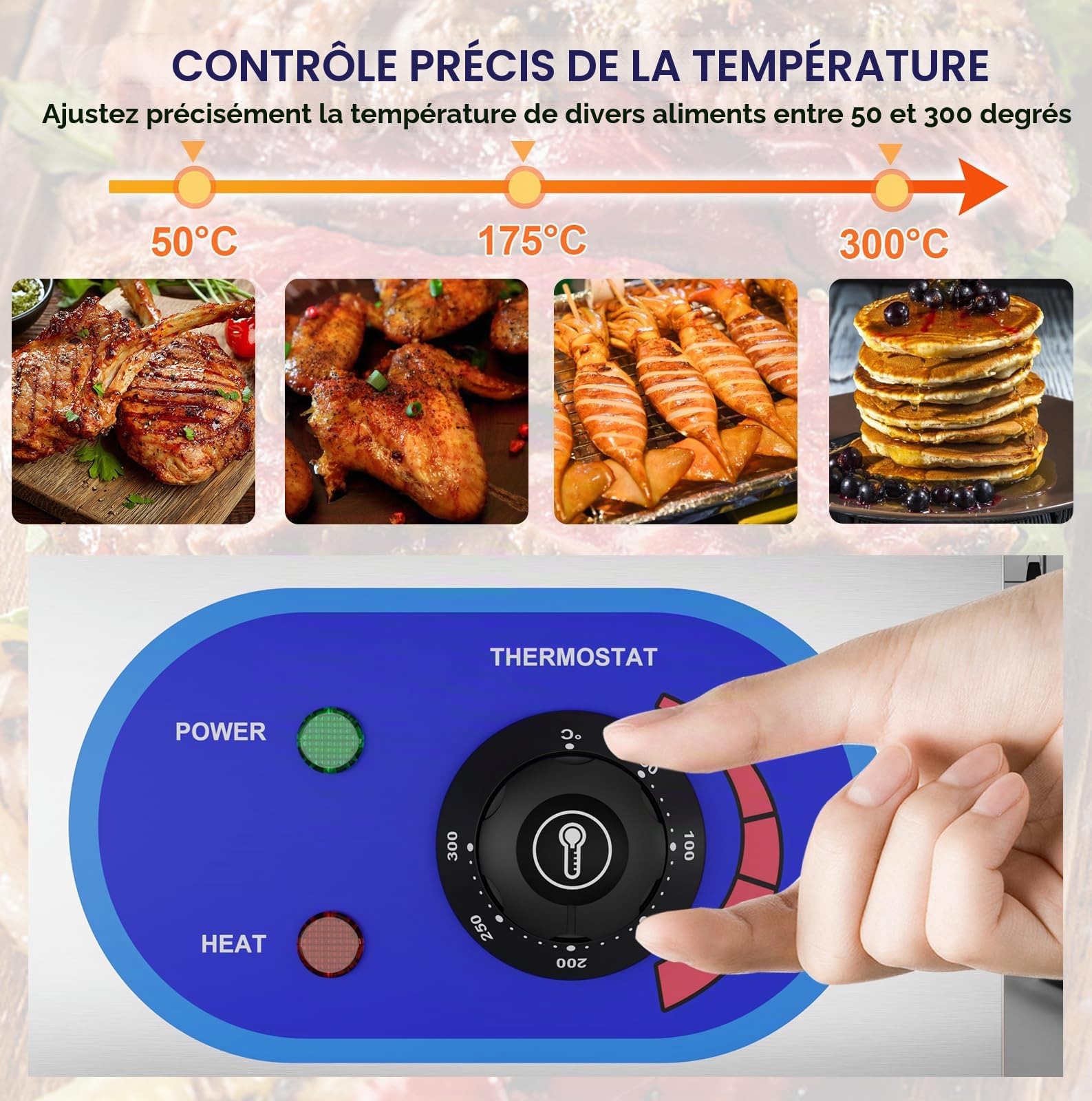 TAIMIKO Plancha Électrique Professionnelle en acier inoxydable Commercial Plaque de Gril en Fer 3000W 220-240V Lisse