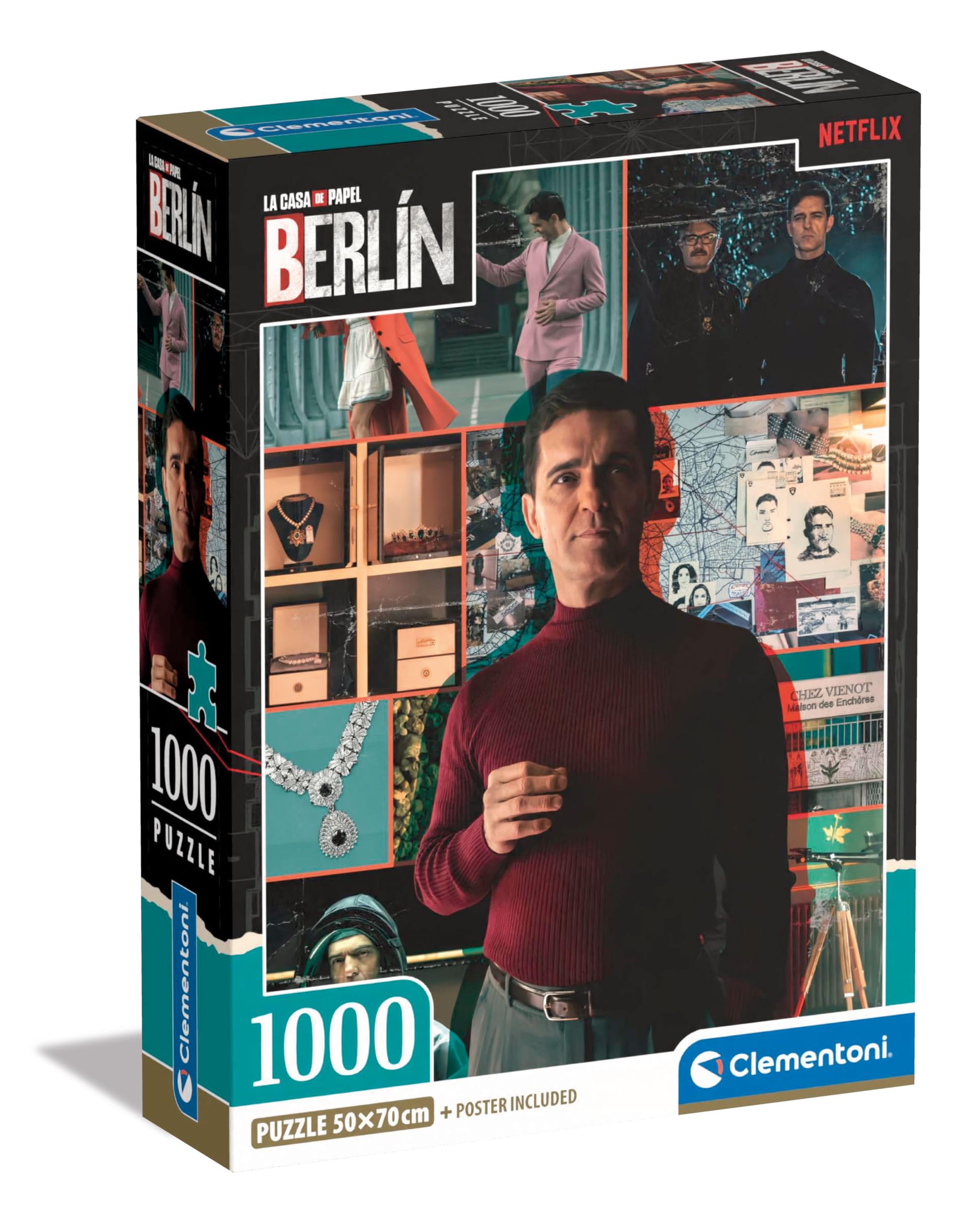 Clementoni Jigsaw Puzzle Berlin 1000 Pieces - Puzzle For Adults 14-99 Years, Poster Included, Gift For Men/Women, Netflix Series La Casa De Papel/Money Heist, Made In Italy, 39849