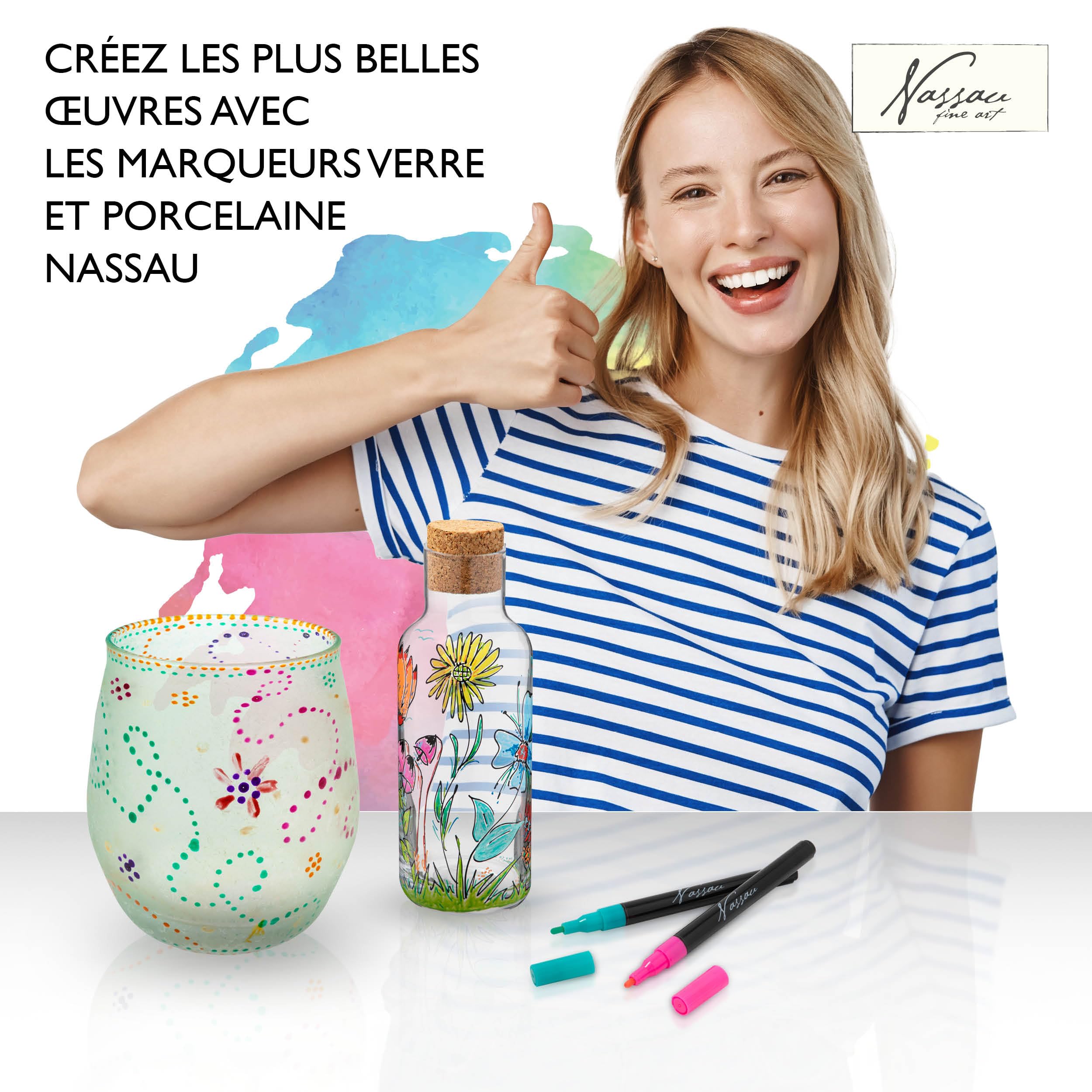LM-Kreativ Peinture céramique et porcelaine 45 ml – Noir – Passe au lave-vaisselle Peinture pour verre et céramique, idéale pour peindre des tasses et de la porcelaine, projets créatifs sur verre