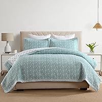 Vista 8 de SahSahCasa - Juego de cama con edredón tamaño queen, 100% algodón, con colcha, patrón botánico, color sólido, elegante, edredón acolchado ligero