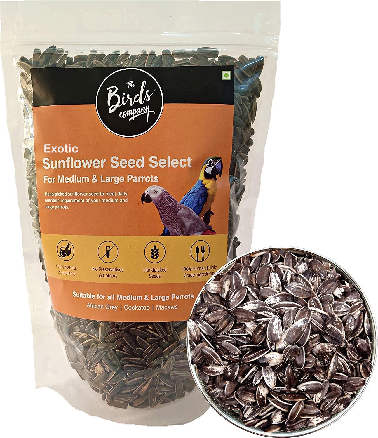The Birds Company Exotic Large Imported Striped Sunflower Seed Select, Fortified with Spirulina, Bird Food for African Grey, Macaws, Cockatoo, 900 g (B096KVN72H) Amazon Price History, Amazon Price Tracker
