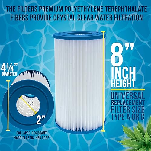 Miniatura 3 de U.S. Pool Supply Paquete de 4 cartuchos de filtro de repuesto universales, tipo A o C, compatibles con bombas de piscina sobre el suelo con filtros
