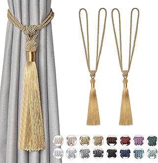 Pretty Jolly 2 Pack Long Tassel Curtain Tiebacks Handmade Braided Rope Knot Drape Tie Backs European Style Decorative Curtain Holdbacks for Home & Office Window Drapery (Bronze)