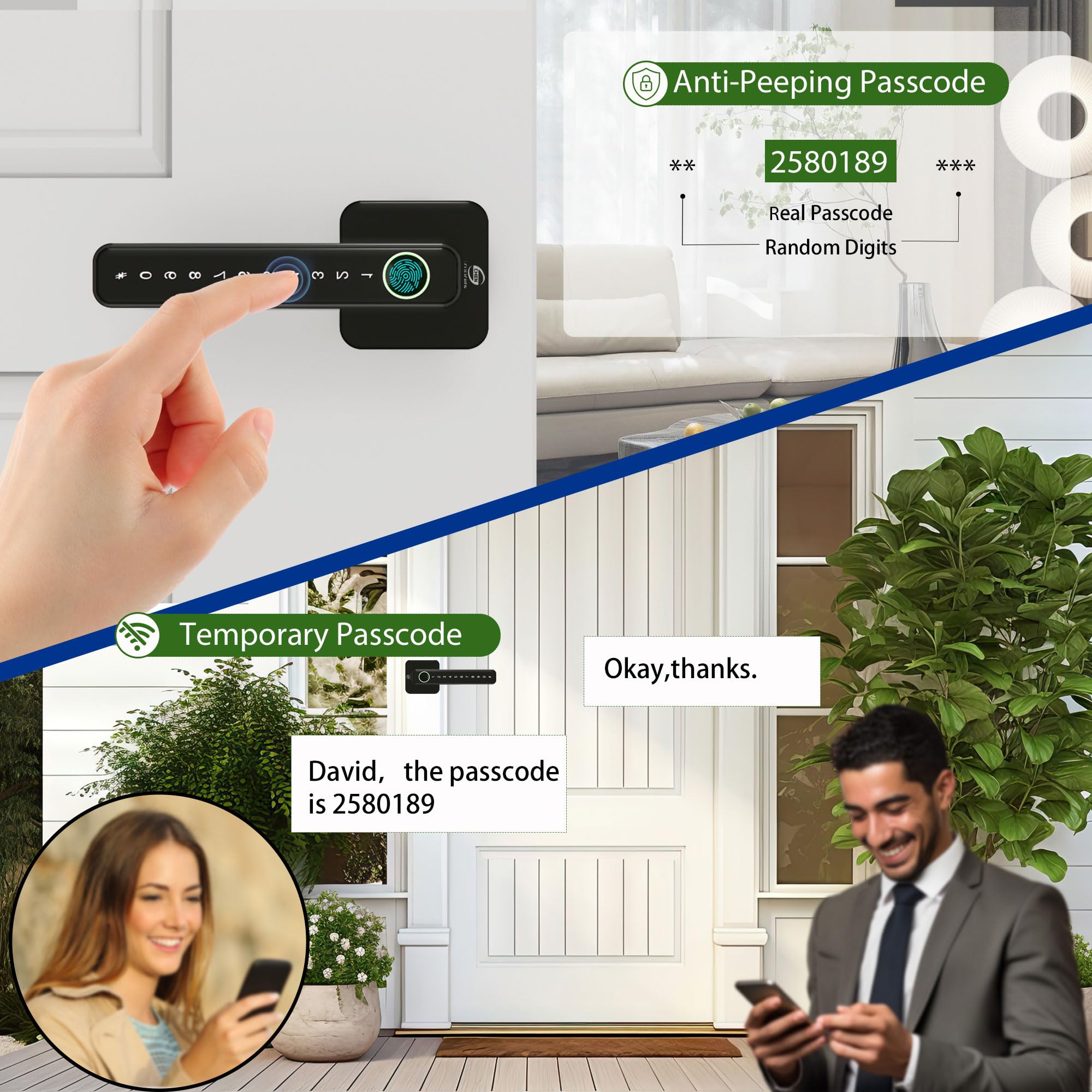 Inteligentny zamek do drzwi, gałka do drzwi odcisków palców, cyfrowa gałka 5 w 1, aplikacja, kod klawiatury, karty IC, odcisk palca, klucze, do domu, hotelu, apartamentu, biura (czarna