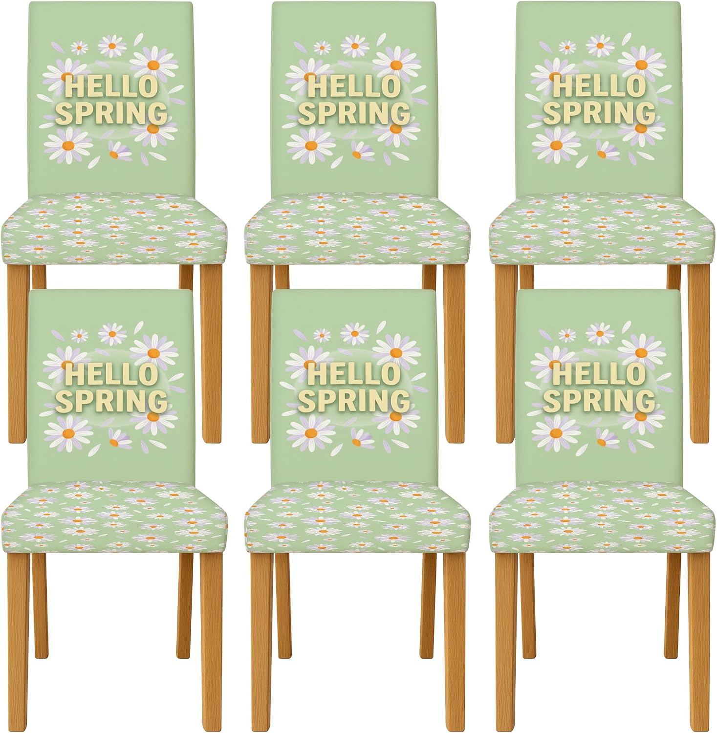 Chrysanthemum Chair Covers for Dining Chairs, Spring Floral Flower Green Spring Green Spandex Washable Elastic Chair Protector Covers Decor for Kitchen Restaurant Office Party 6pcs