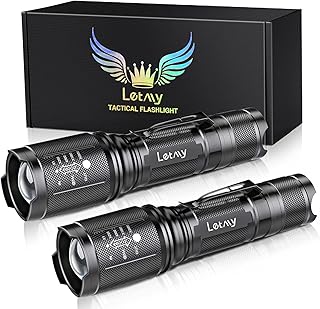 LETMY LED Tactical Flashlight S2000 PRO - 2Pcs Ultra Bright LED Flashlights High Lumens - Zoomable, 5 Modes Flashlights, Water Resistant Flash Light for Outdoor, Emergency - Gifts for Men & Women