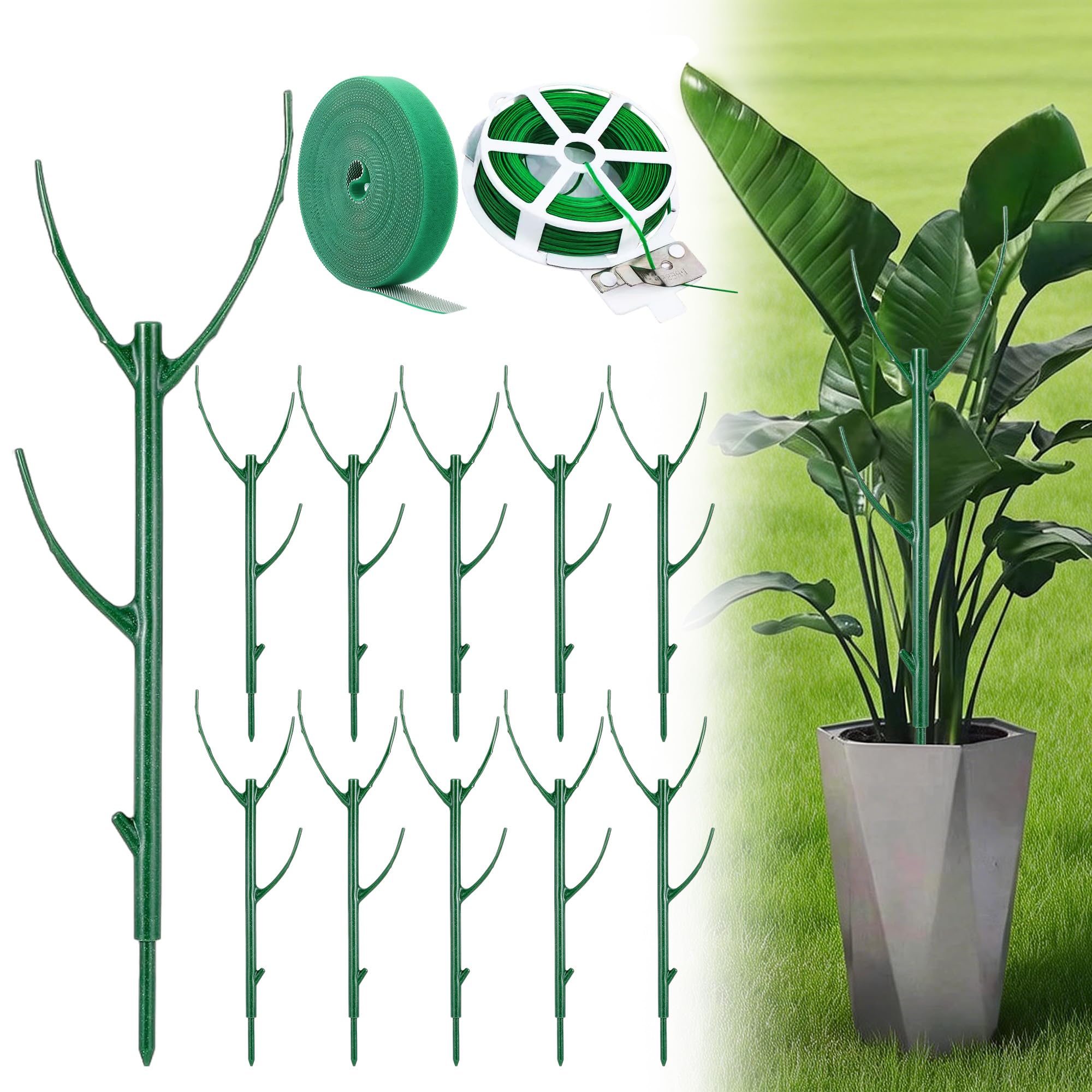 Photo 1 of 10 Pack Stackable Plant Support Stakes - Climbing Support for Indoor & Outdoor Use - Garden Accessories for Monstera, Pothos, Philodendron - Aesthetic Alternative to Moss Poles & Trellises