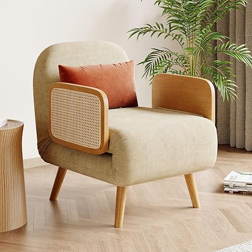 homary 28" Linen Sleeper Sofa Bed, Convertible 2-Seater Loveseat Futon with Adjustable Backrest & Tray, Small Space Living Room/Guest Room Furniture (Beige-Linen, Single)