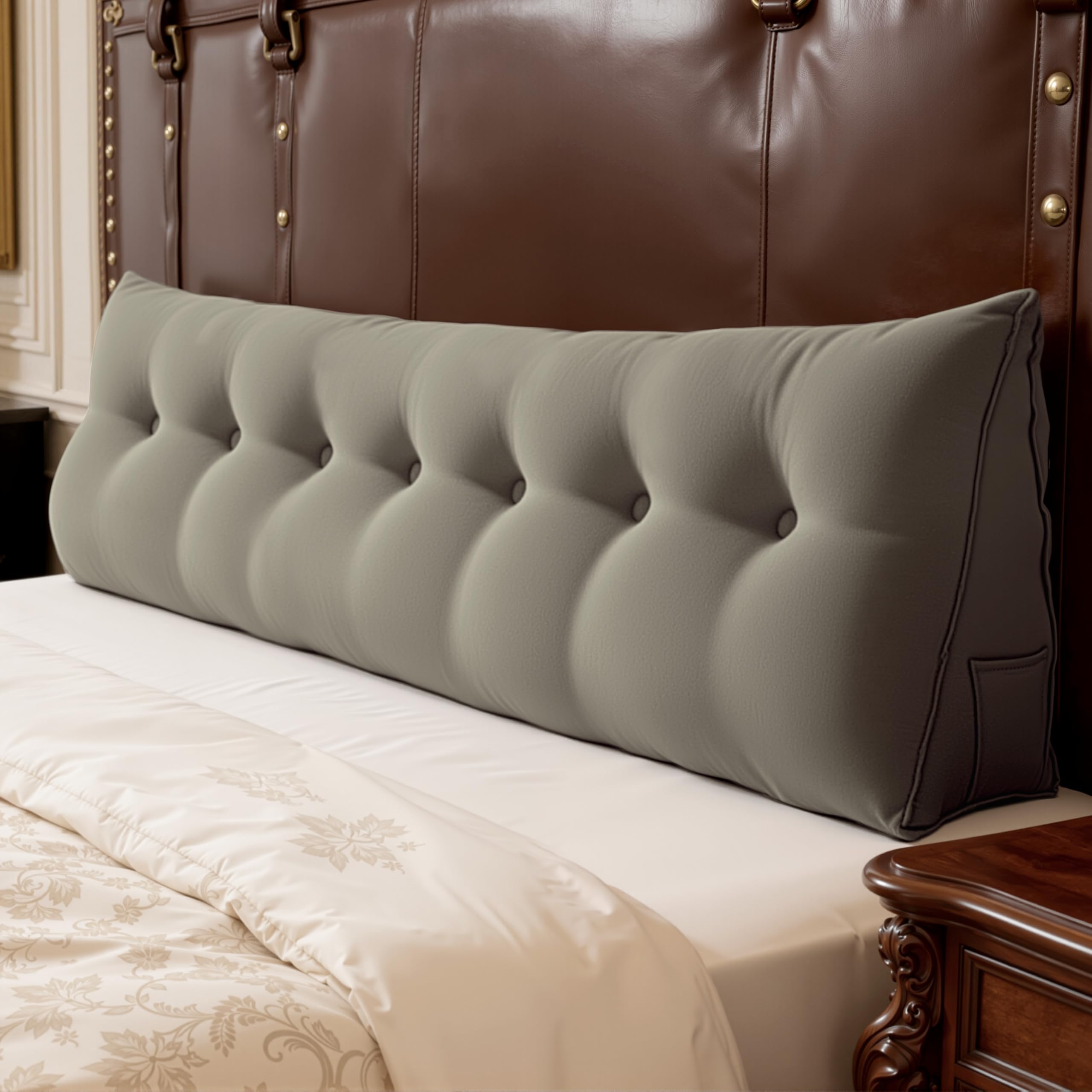 WOWMAX Multifunctional Upholstered Headboard Pillow King, Lgiht Gray